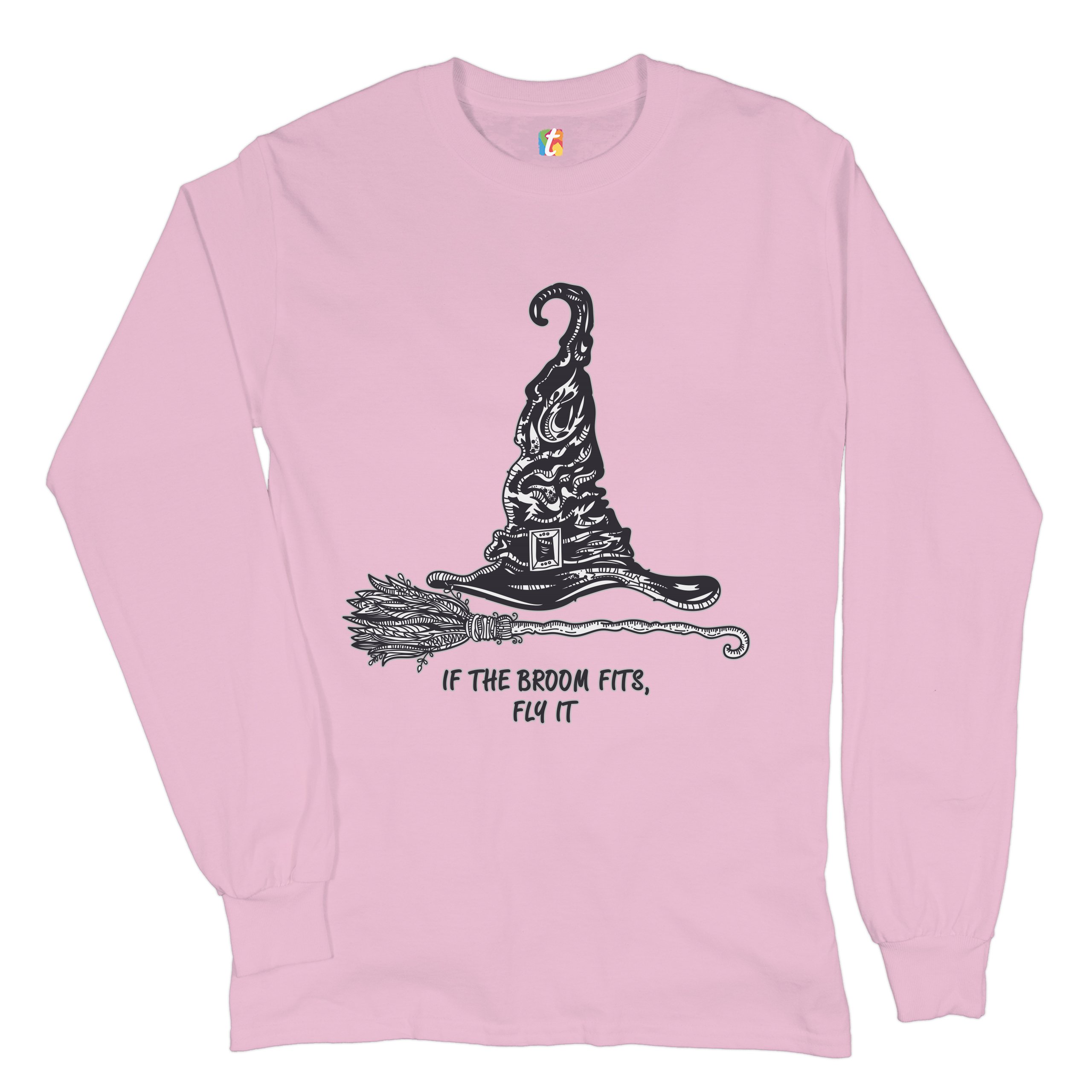 If the Broom Fits, Fly It Long Sleeve T-shirt Funny Witch Hat Halloween - Picture 42 of 45