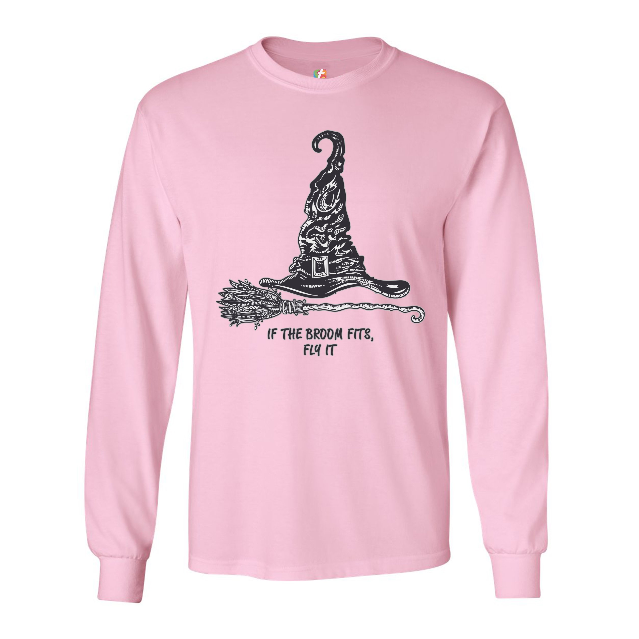 If the Broom Fits, Fly It Long Sleeve T-shirt Funny Witch Hat Halloween - Picture 43 of 45