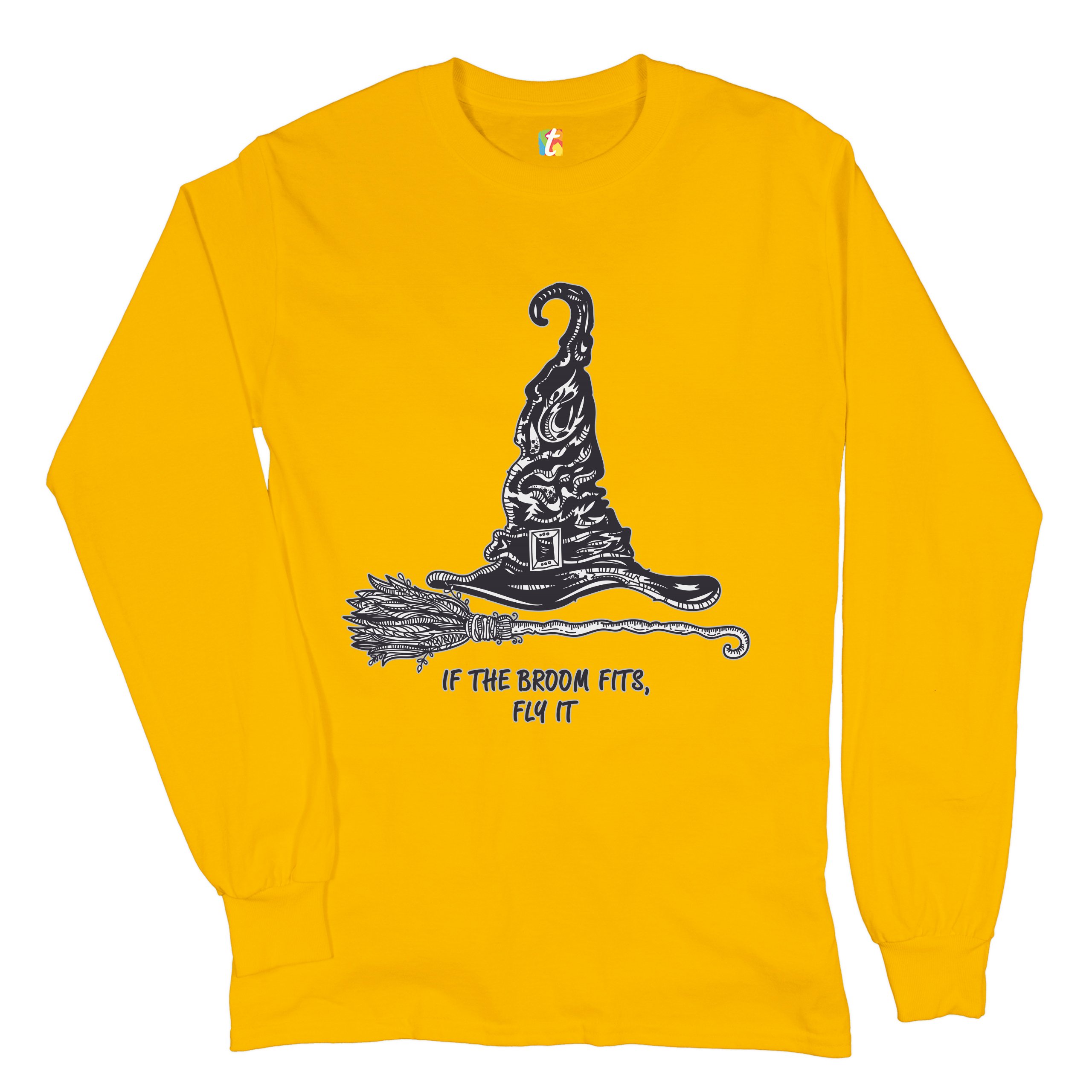 If the Broom Fits, Fly It Long Sleeve T-shirt Funny Witch Hat Halloween - Picture 38 of 45