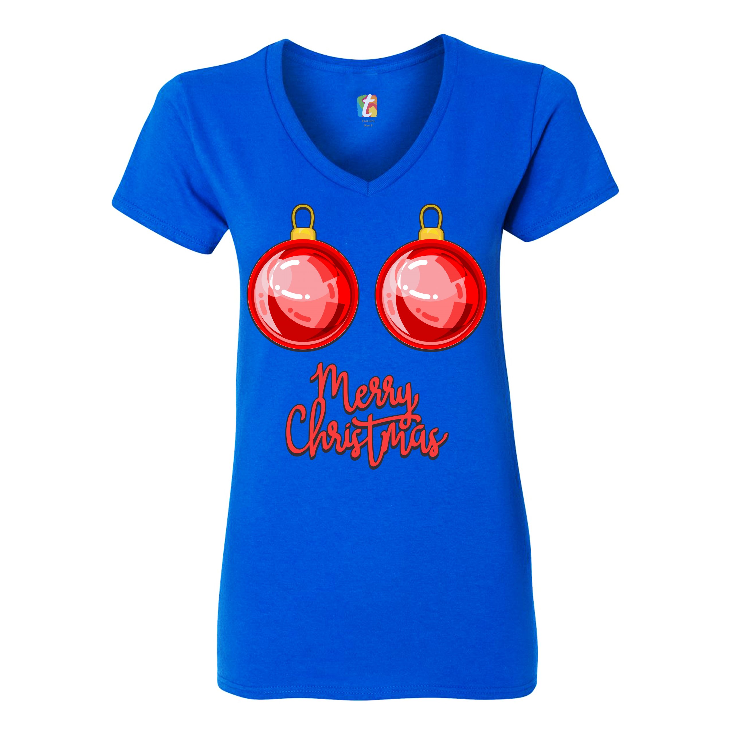 Merry Christmas Boobs Women's V-Neck T-shirt Naughty or Nice Funny Tits Tee - Picture 31 of 41