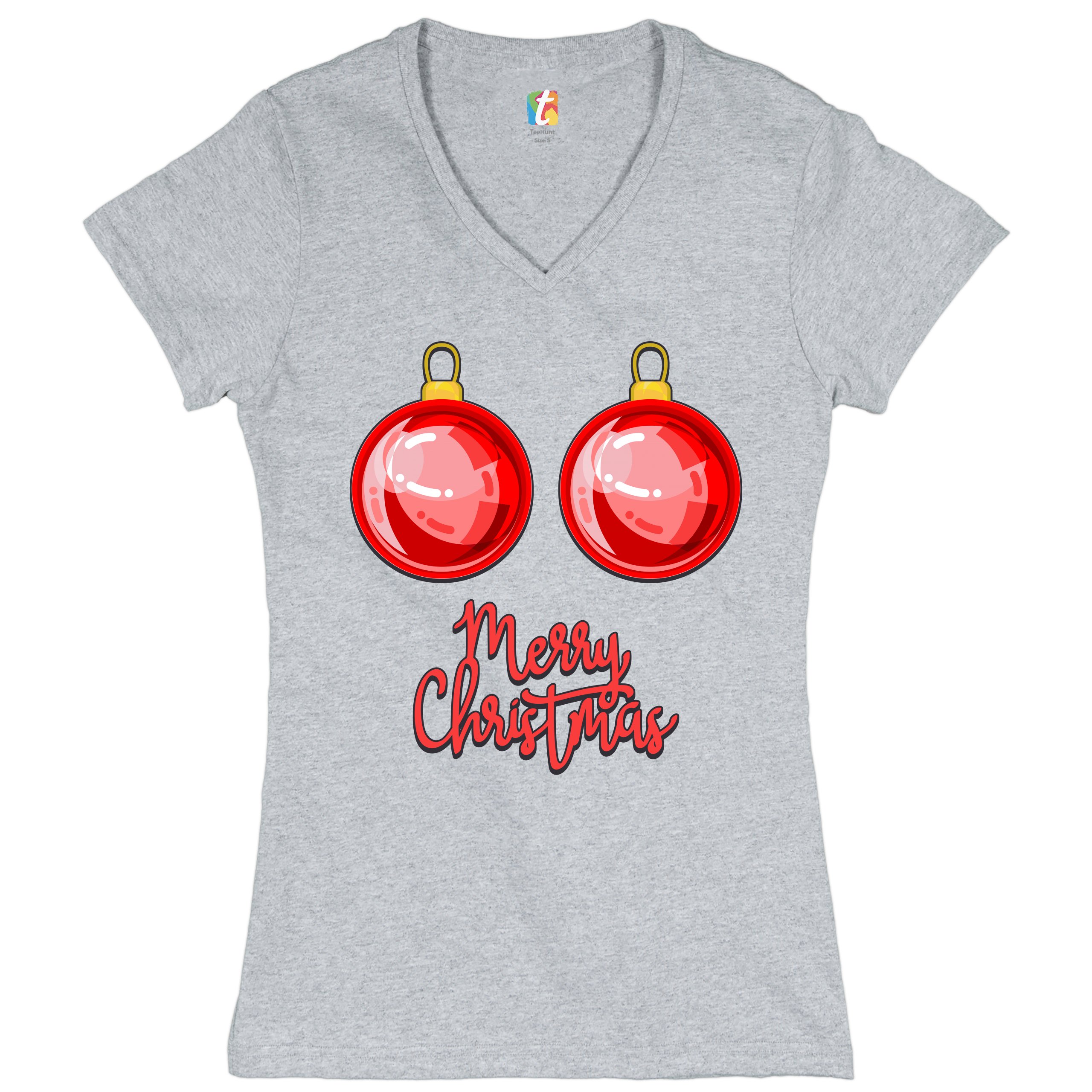 Merry Christmas Boobs Women's V-Neck T-shirt Naughty or Nice Funny Tits Tee - Picture 10 of 41
