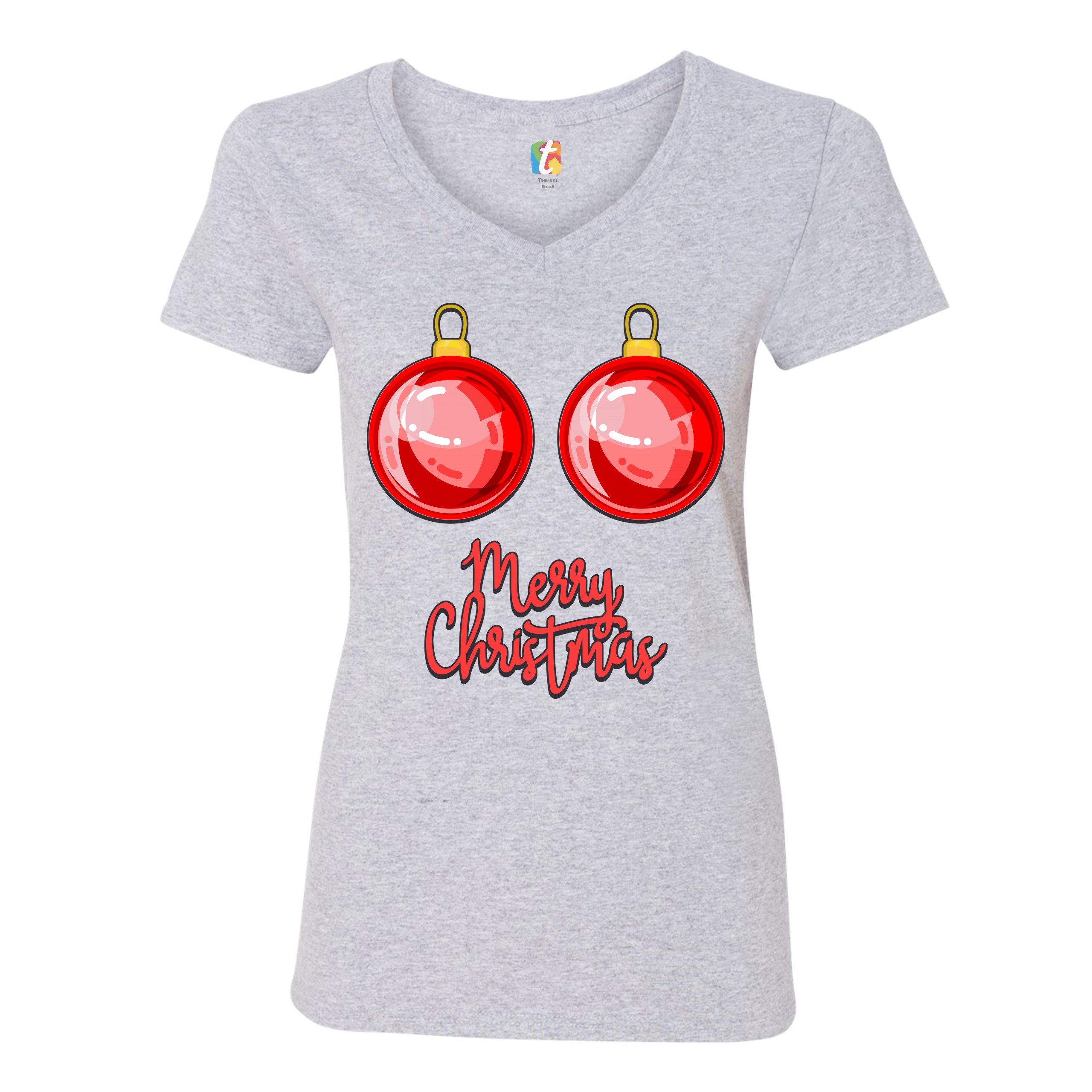 Merry Christmas Boobs Women's V-Neck T-shirt Naughty or Nice Funny Tits Tee - Picture 11 of 41