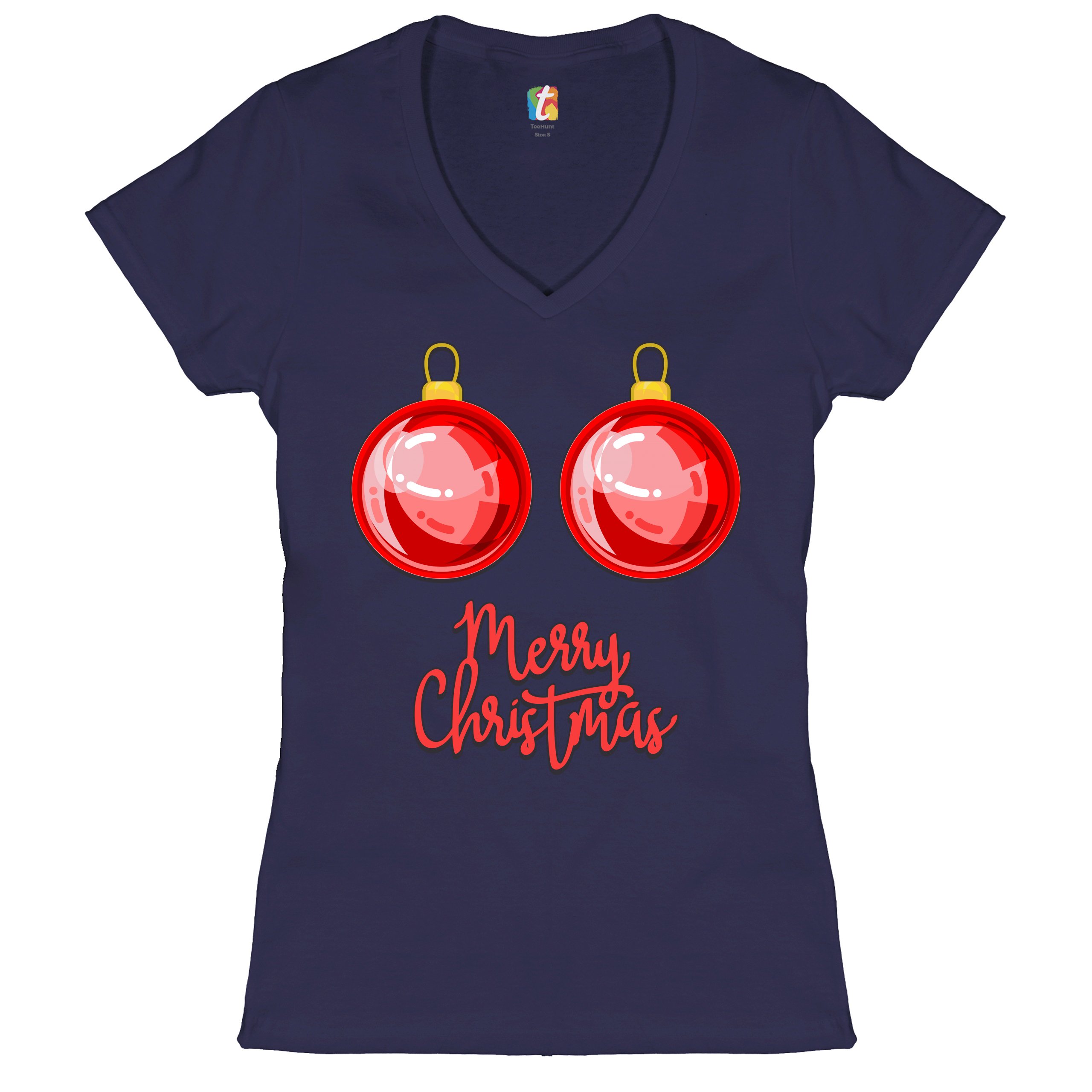  Christmas Balls Sexy Bra Size D Boobs Christmas T-Shirt :  Clothing, Shoes & Jewelry
