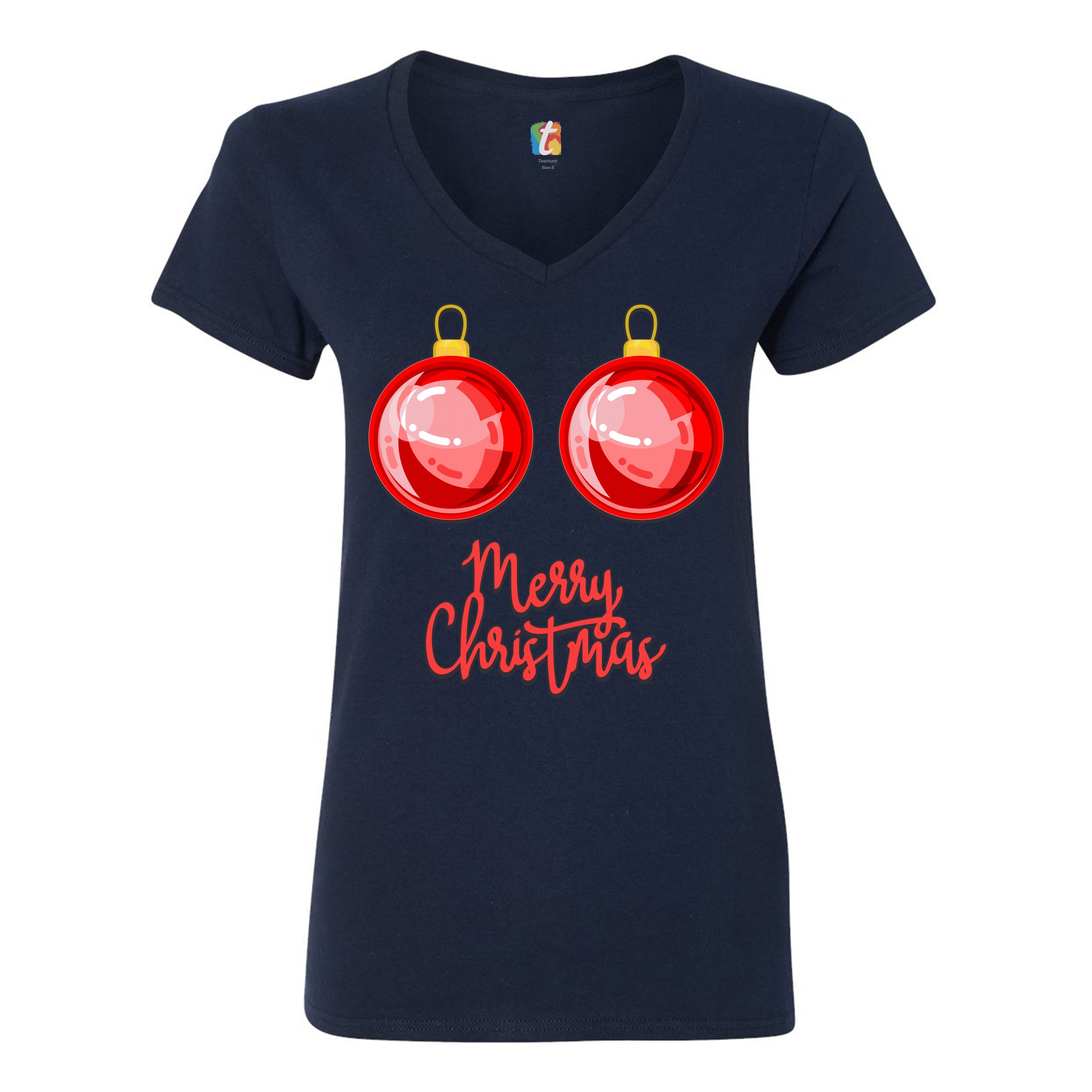 Merry Christmas Boobs Women's V-Neck T-shirt Naughty or Nice Funny Tits Tee - Picture 27 of 41