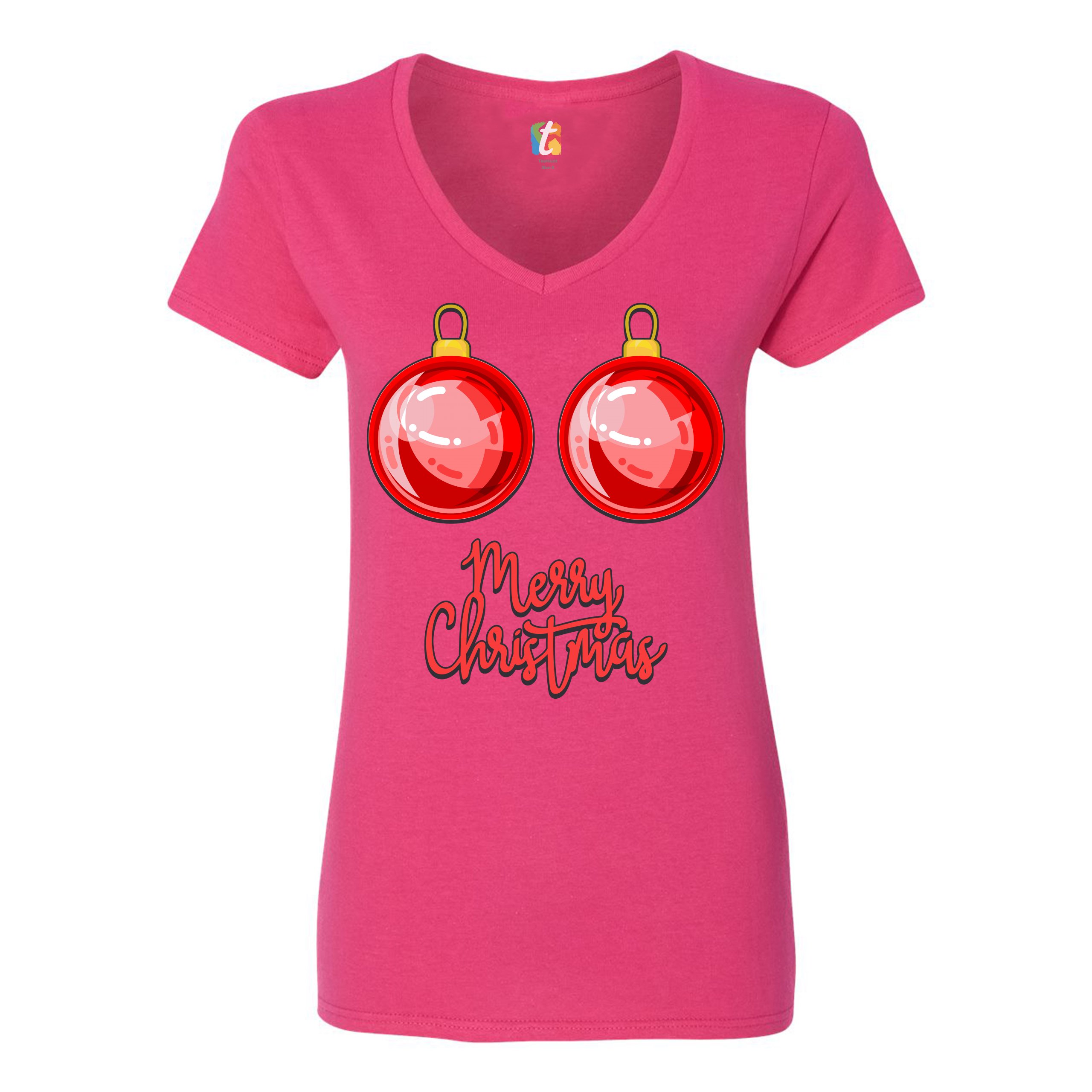 Merry Christmas Boobs Womens V Neck T Shirt Naughty Or Nice Funny Tits