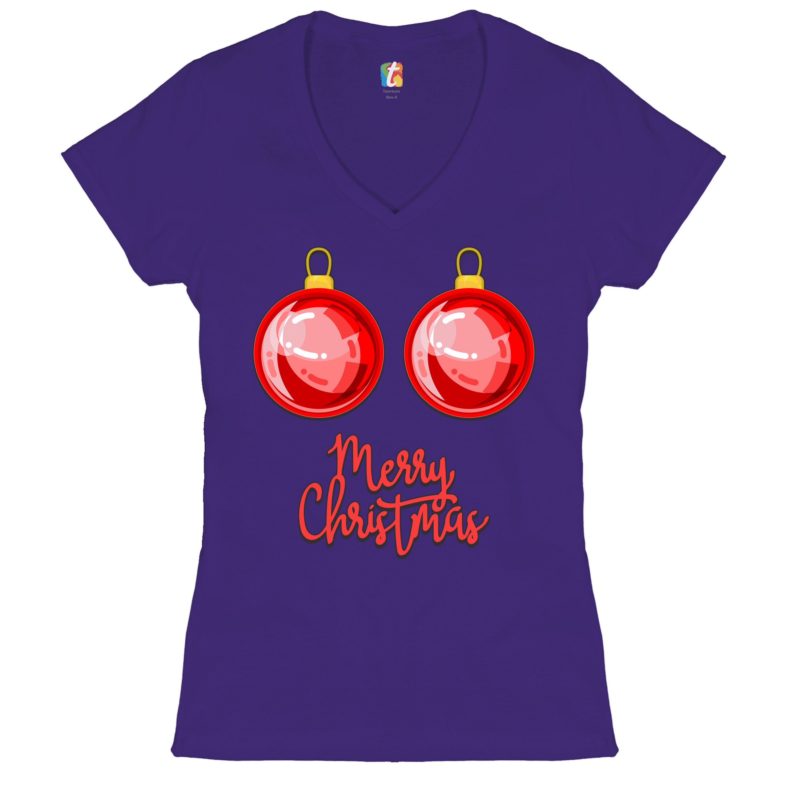 Merry Christmas Boobs Women's V-Neck T-shirt Naughty or Nice Funny Tits Tee - Picture 14 of 41