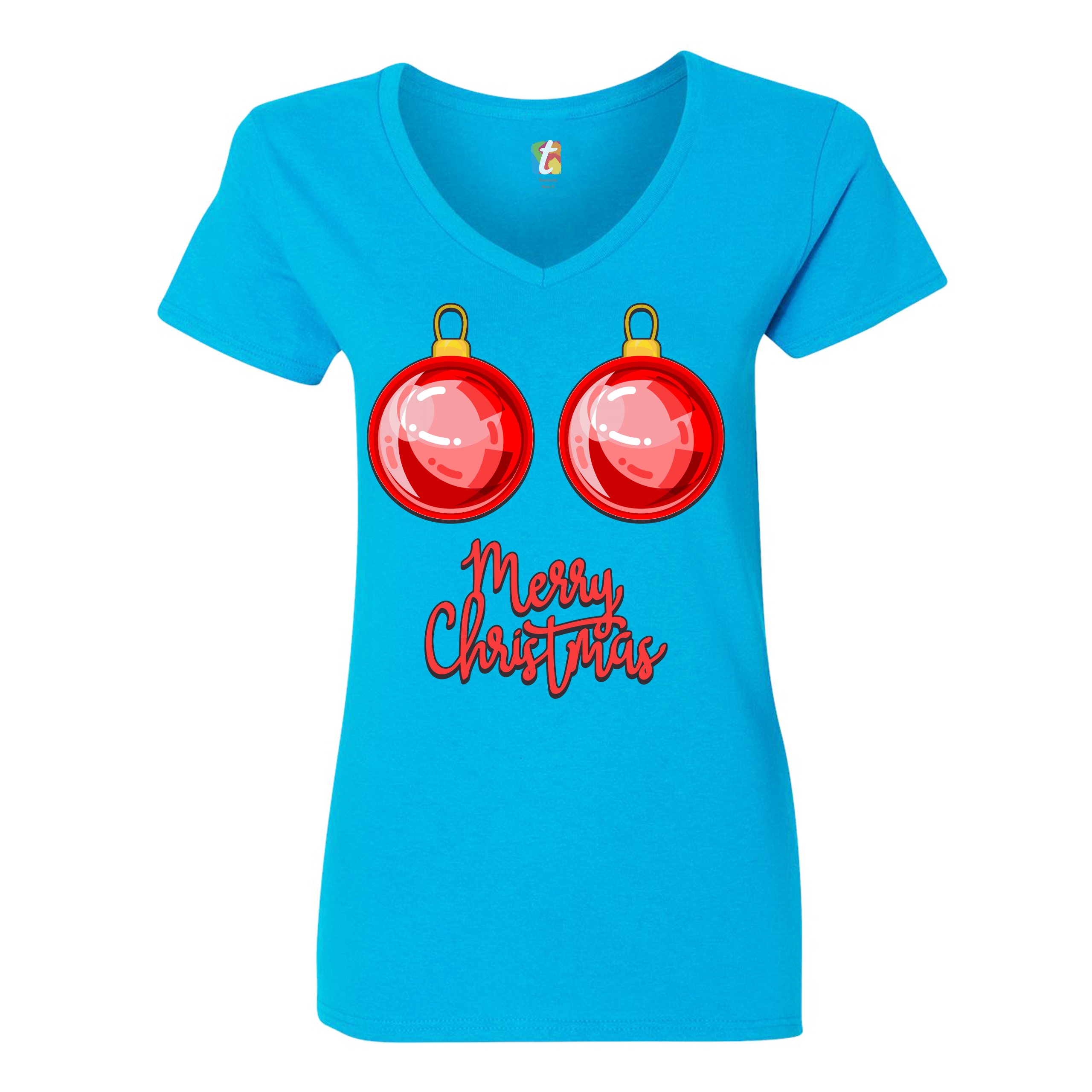 Merry Christmas Boobs Women's V-Neck T-shirt Naughty or Nice Funny Tits Tee - Picture 39 of 41