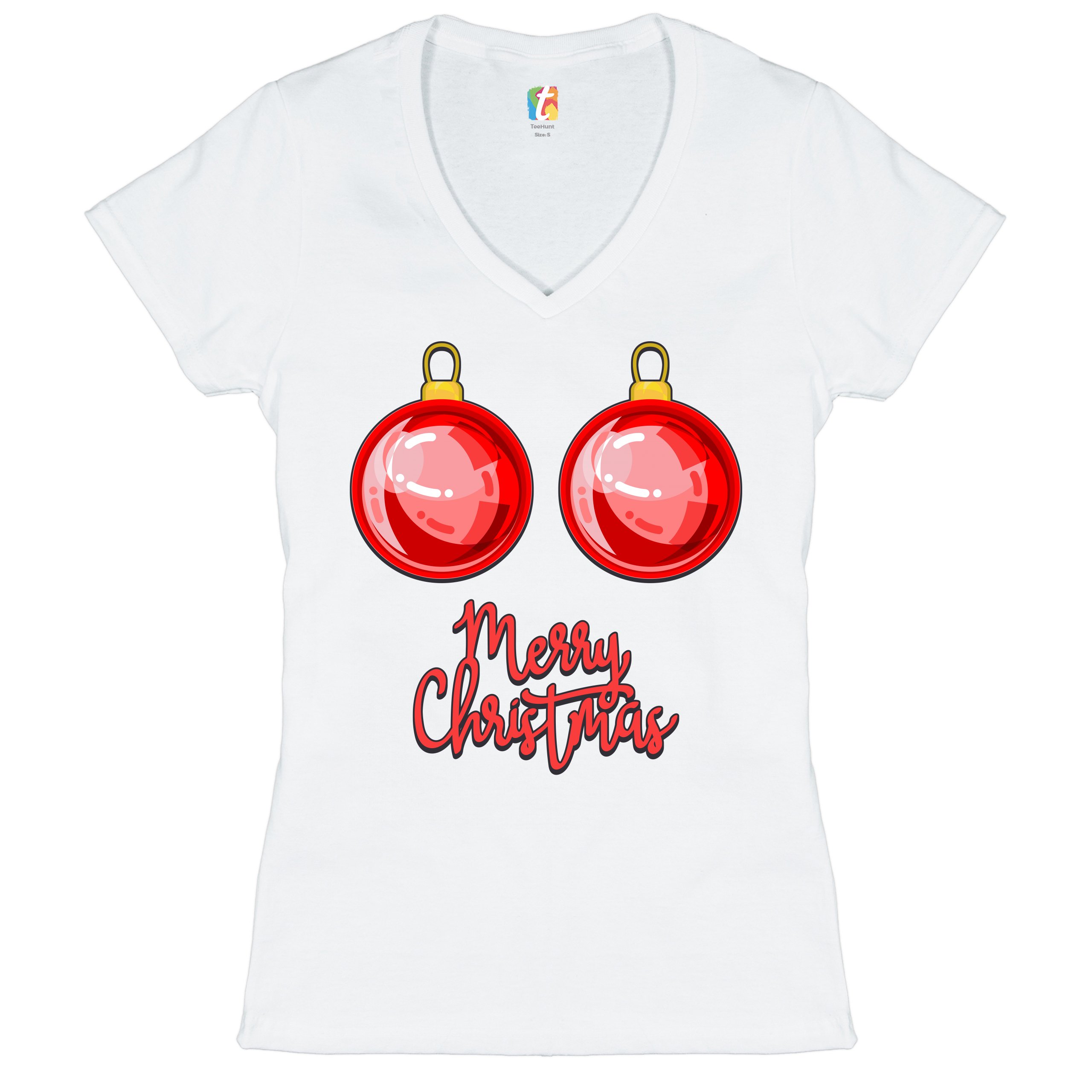 Merry Christmas Boobs Women's V-Neck T-shirt Naughty or Nice Funny Tits Tee - Picture 22 of 41