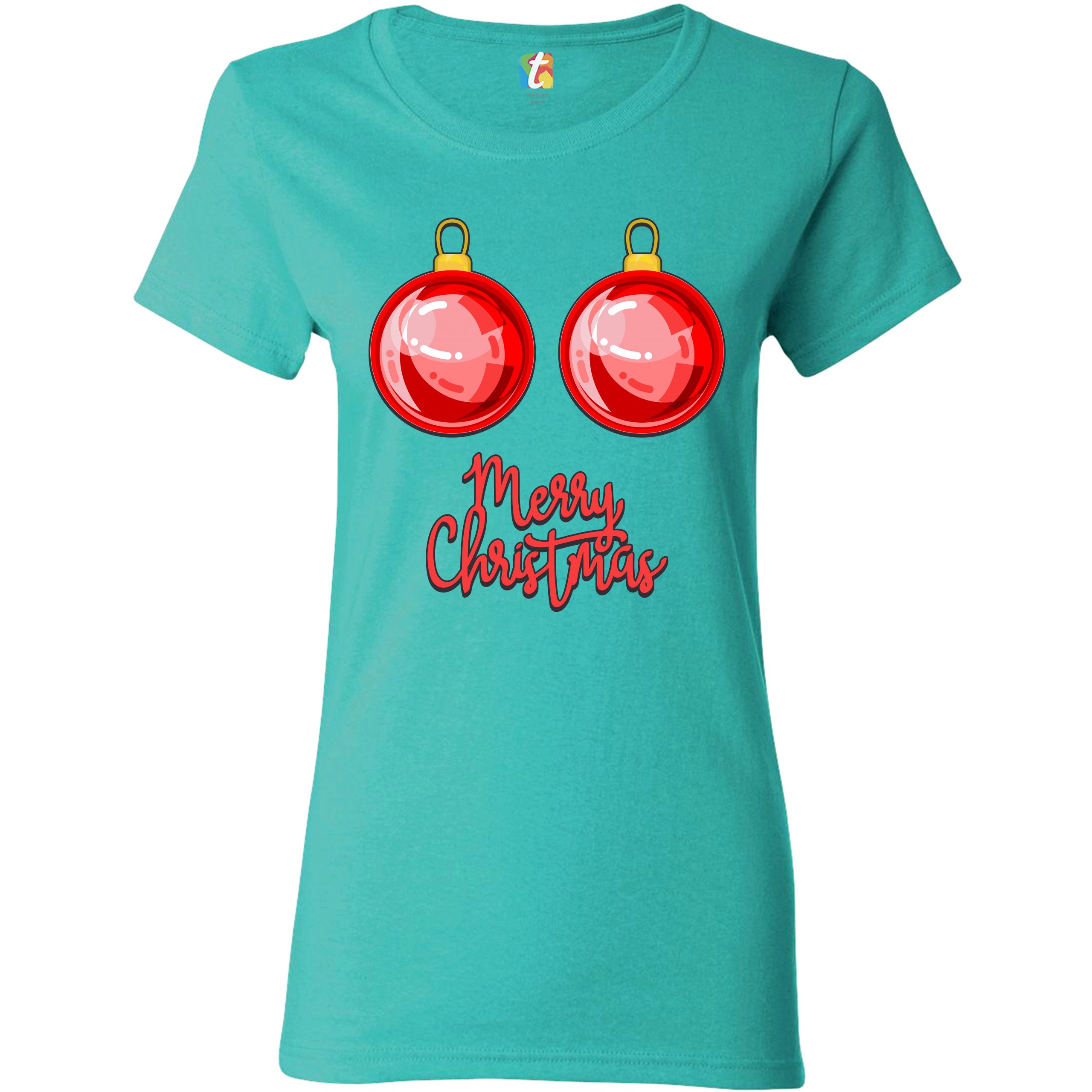 Merry Christmas Boobs T Shrit Naughty Or Nice Funny Xmas Tits Womens