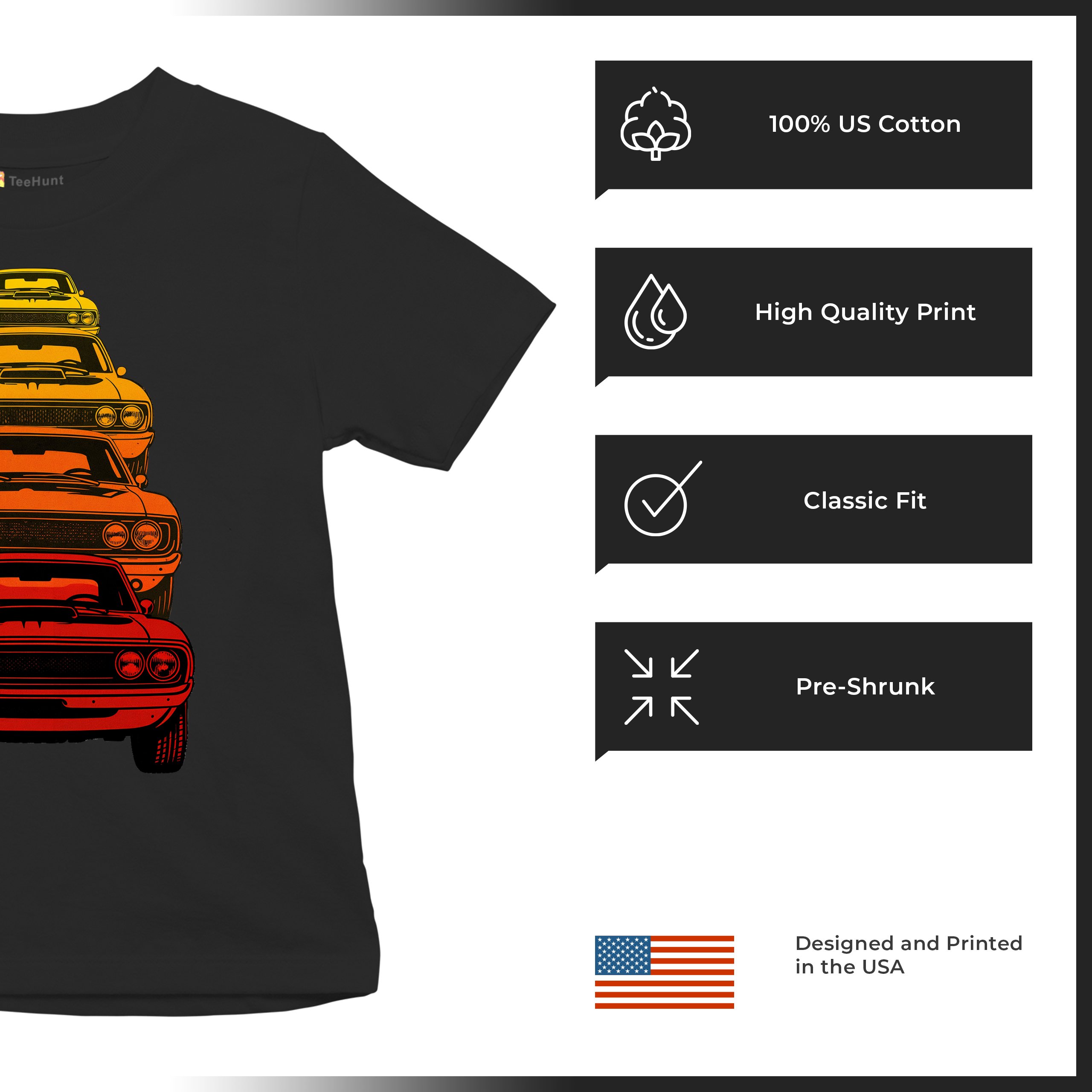 American Gradient Muscle Car Youth T-shirt 1970 Classic Vintage Power Kids - Picture 7 of 50