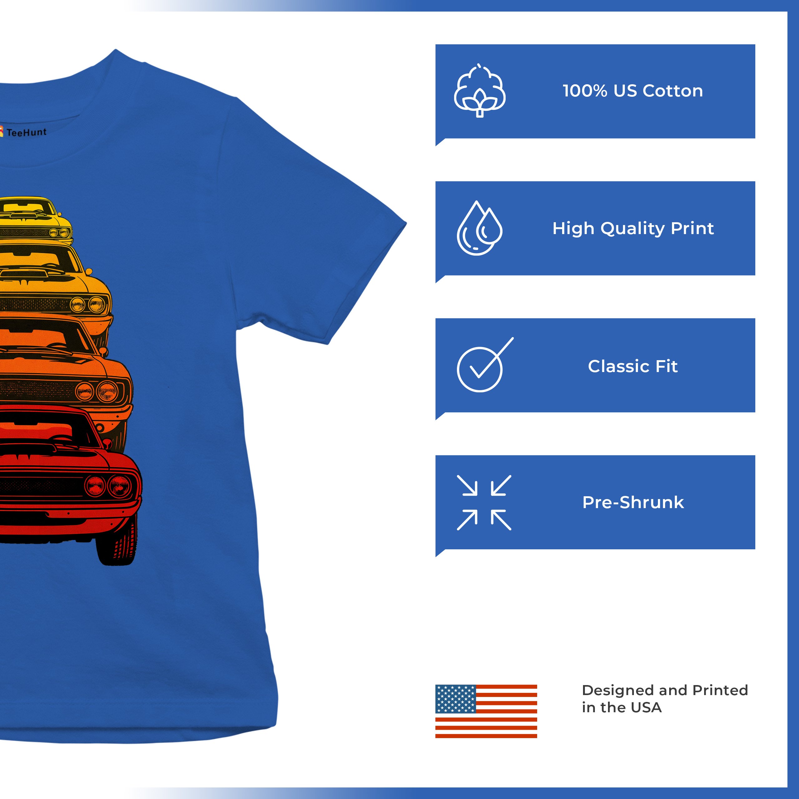 American Gradient Muscle Car Youth T-shirt 1970 Classic Vintage Power Kids - Picture 42 of 50