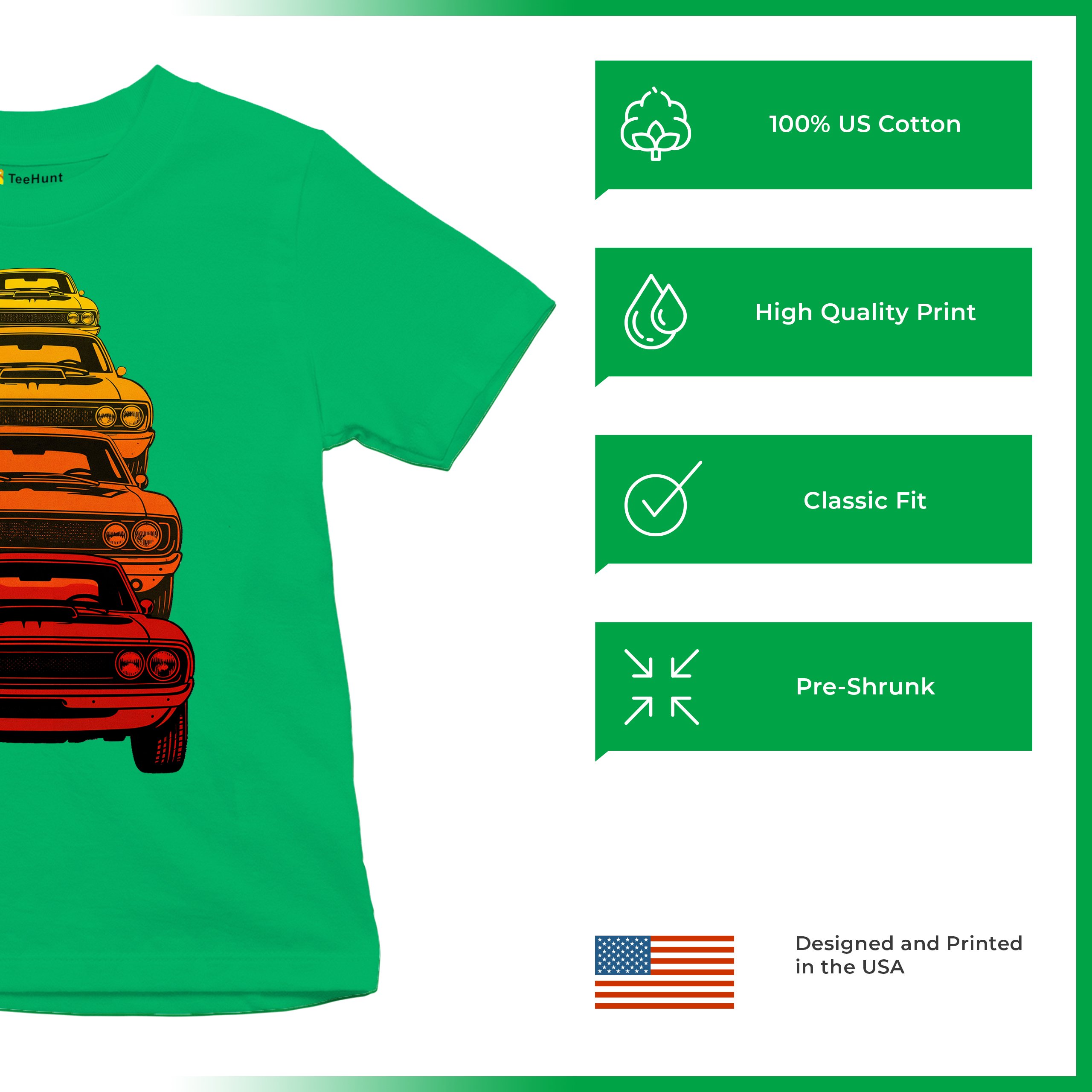 American Gradient Muscle Car Youth T-shirt 1970 Classic Vintage Power Kids - Picture 35 of 50