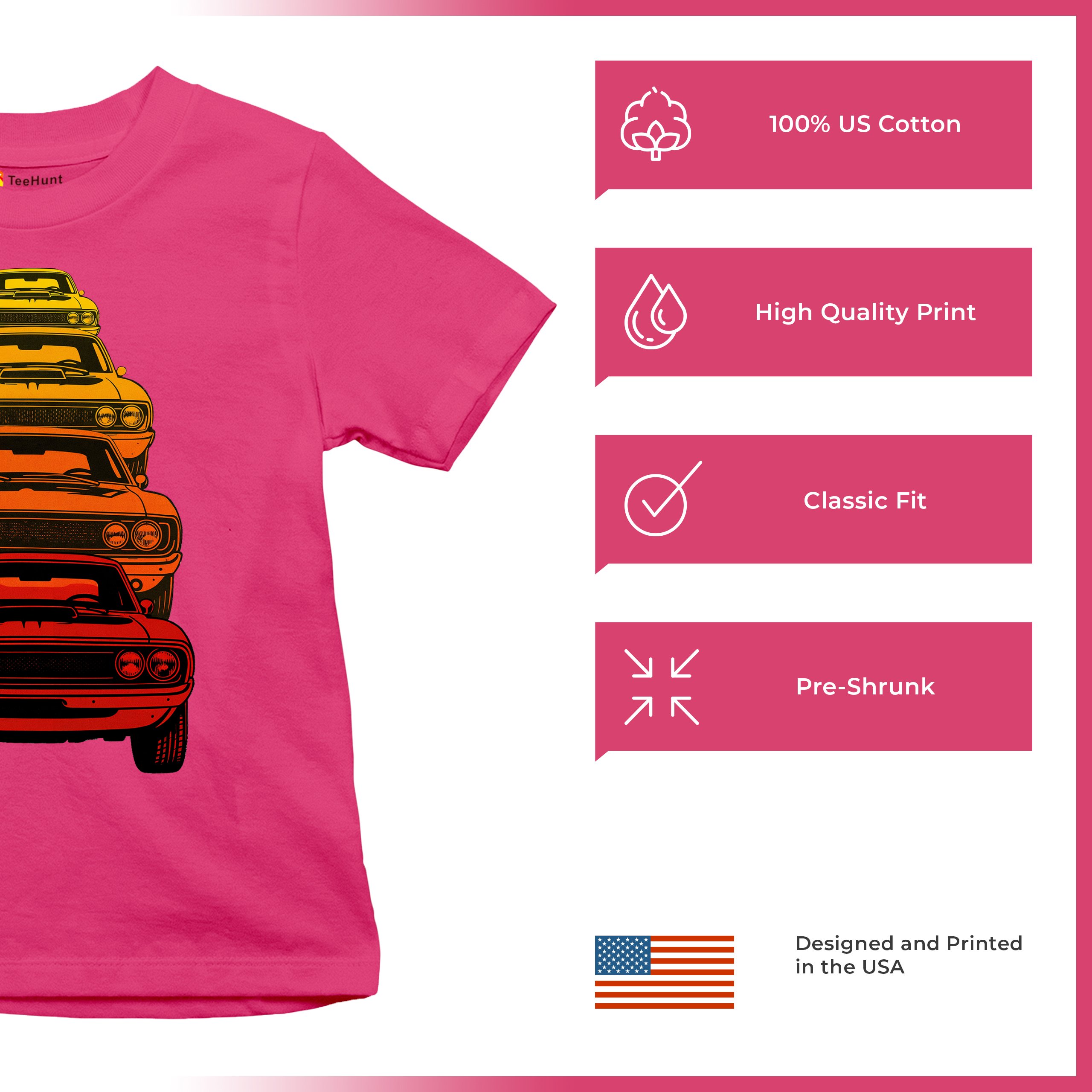 American Gradient Muscle Car Youth T-shirt 1970 Classic Vintage Power Kids - Picture 49 of 50