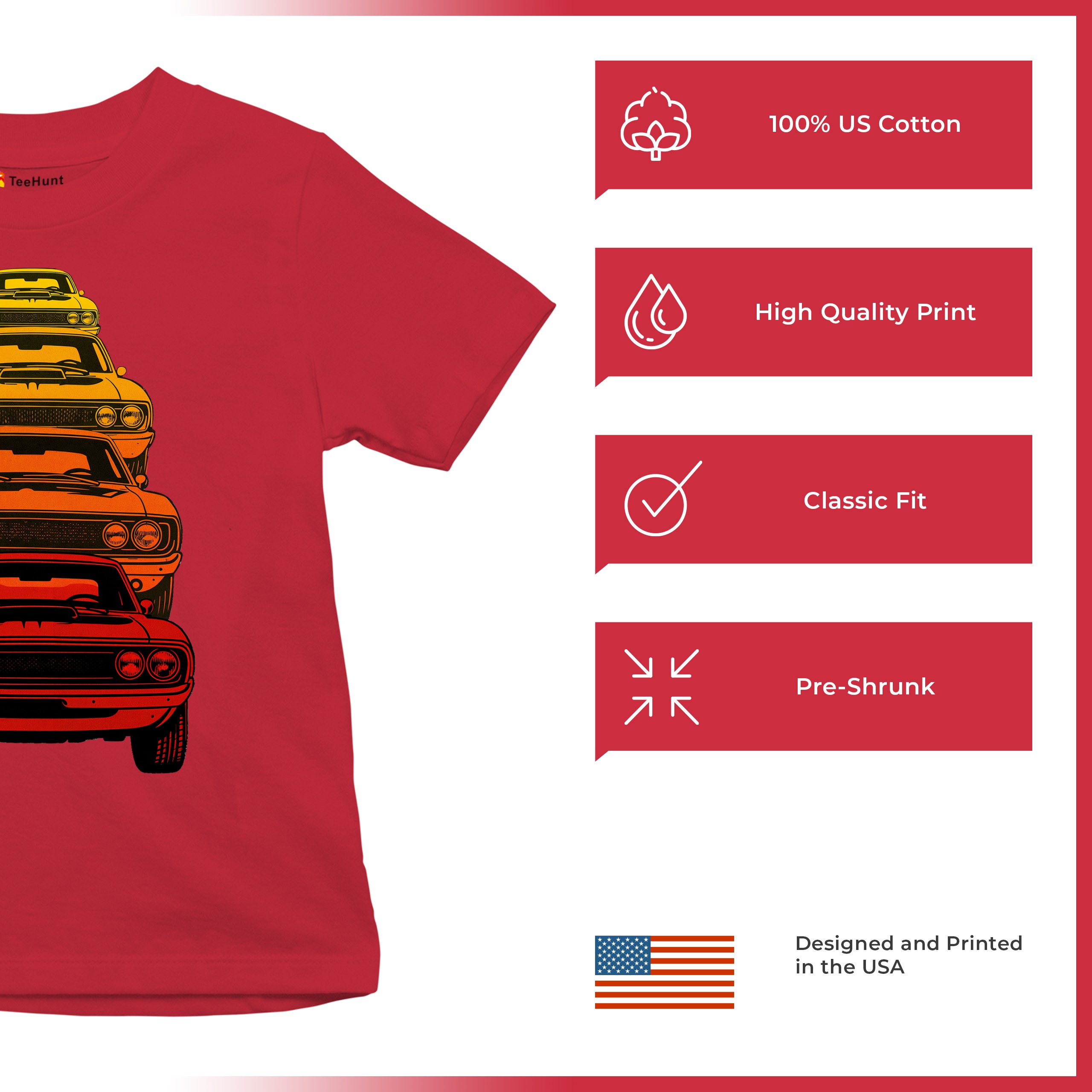 American Gradient Muscle Car Youth T-shirt 1970 Classic Vintage Power Kids - Picture 21 of 50