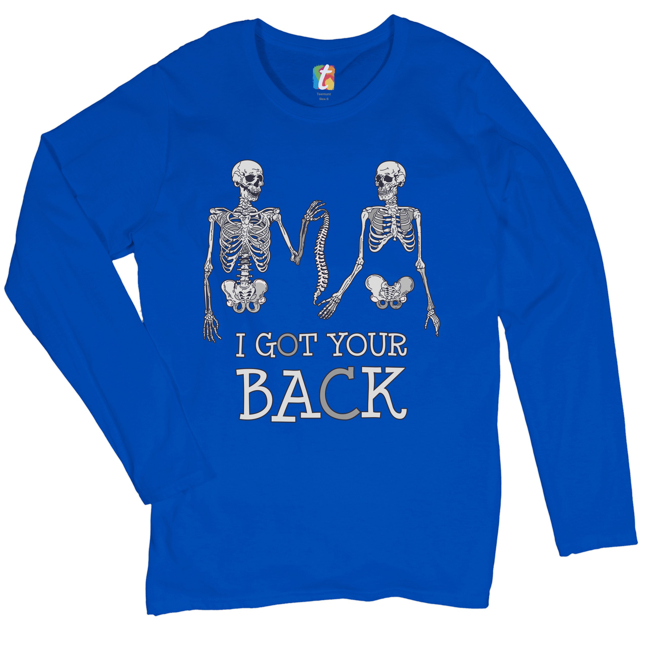 I Got Your Back Women's Long Sleeve T-shirt Happy Halloween Spooky Skeletons - Picture 22 of 29
