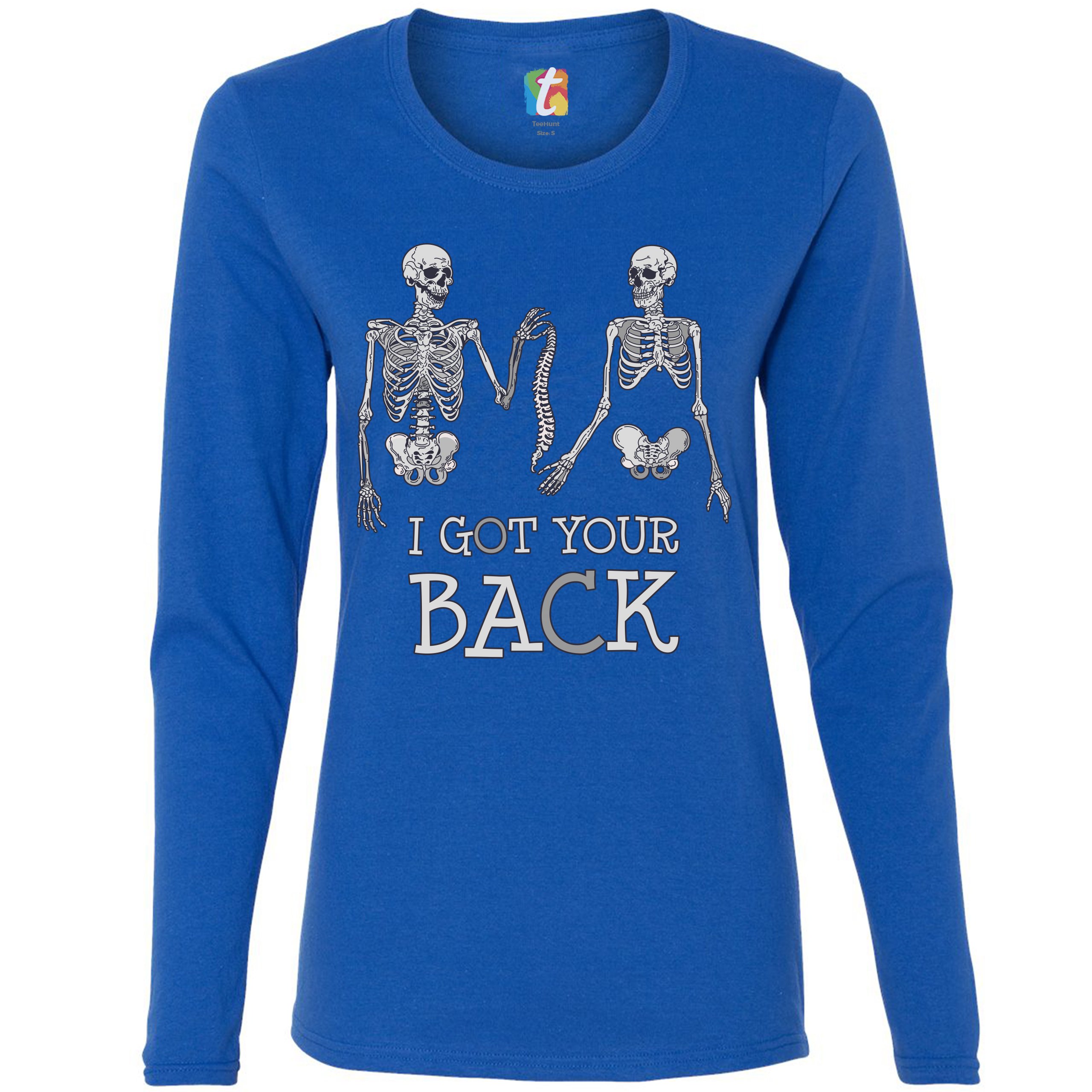I Got Your Back Women's Long Sleeve T-shirt Happy Halloween Spooky Skeletons - Picture 23 of 29
