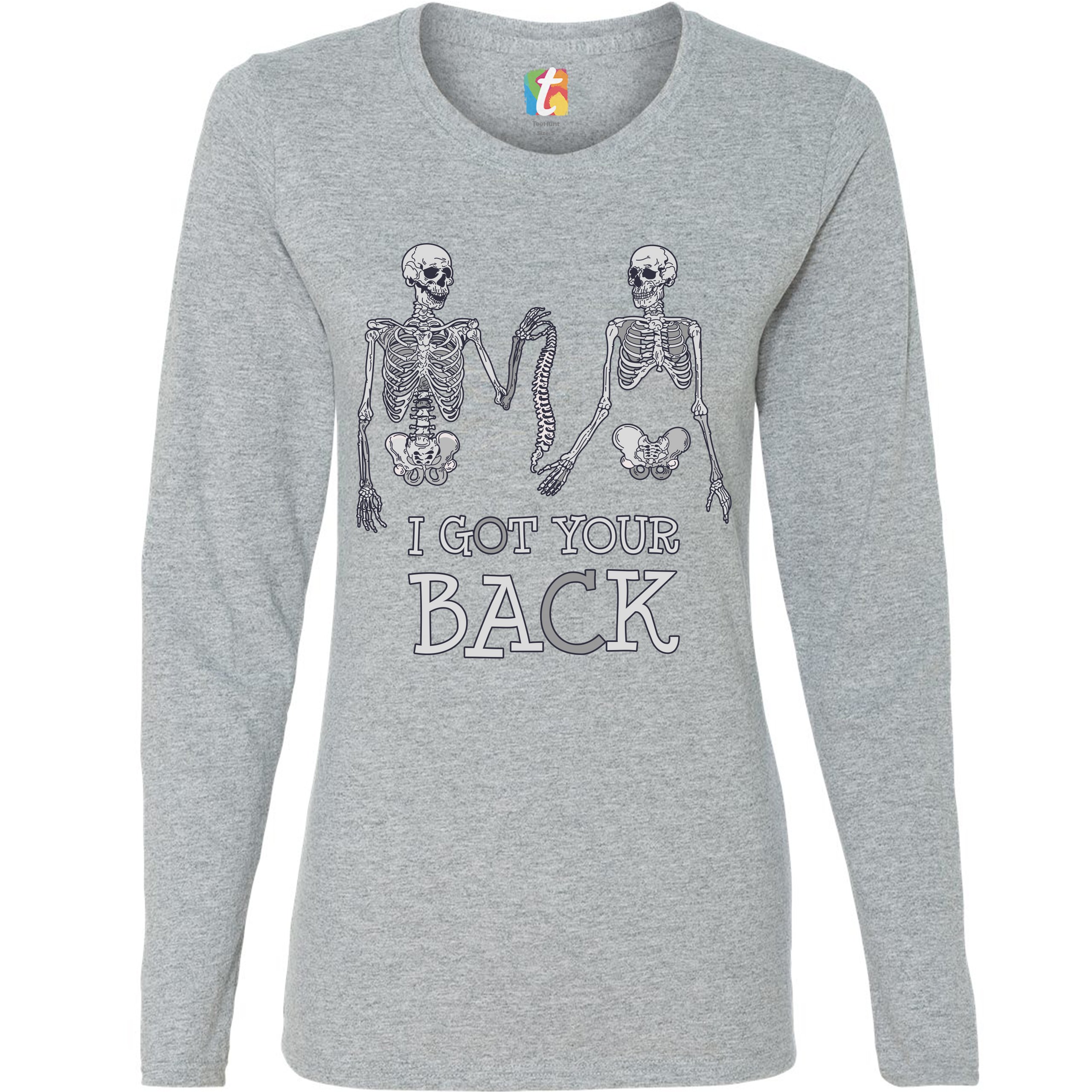 I Got Your Back Women's Long Sleeve T-shirt Happy Halloween Spooky Skeletons - Picture 7 of 29