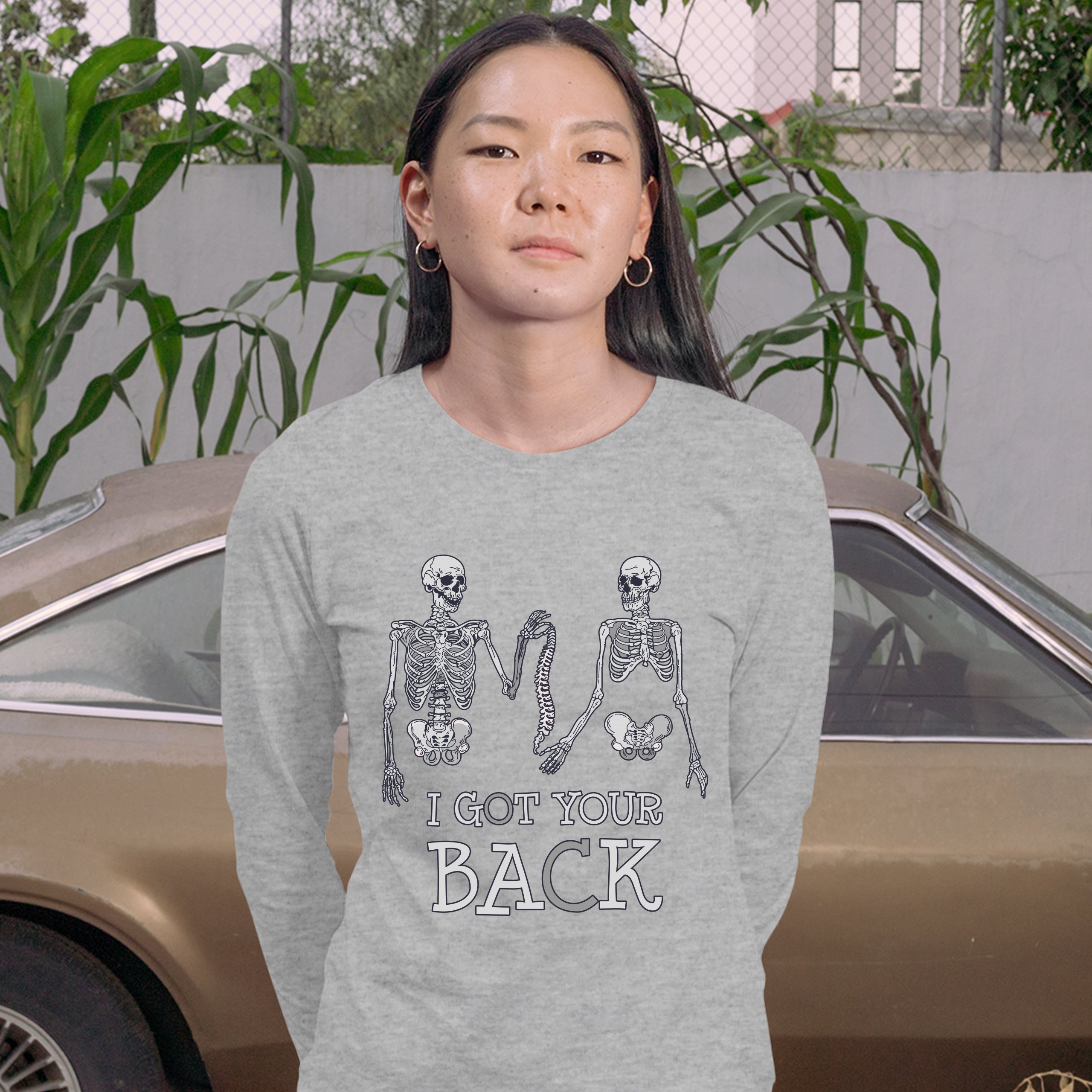 I Got Your Back Women's Long Sleeve T-shirt Happy Halloween Spooky Skeletons - Picture 9 of 29