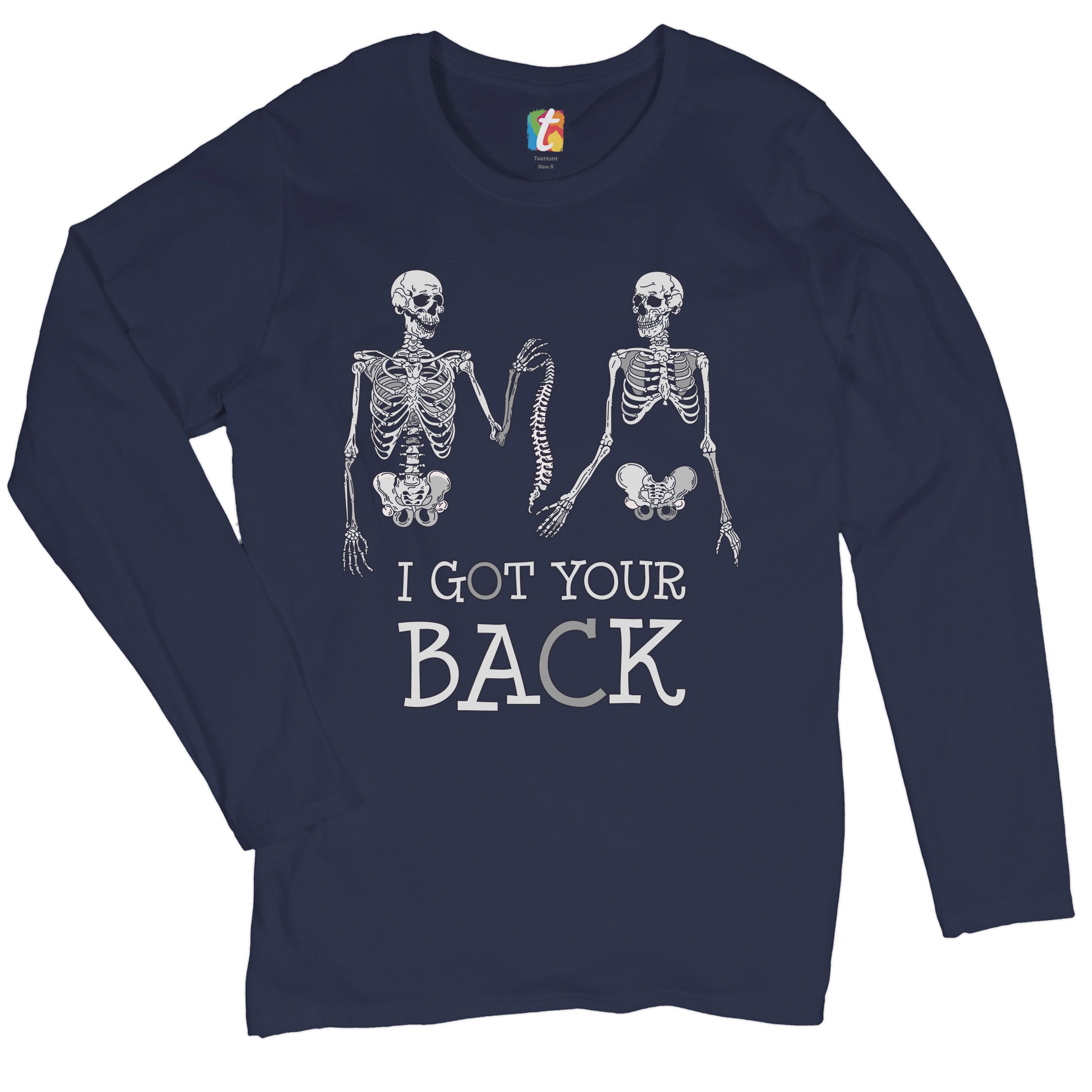 I Got Your Back Women's Long Sleeve T-shirt Happy Halloween Spooky Skeletons - Picture 18 of 29