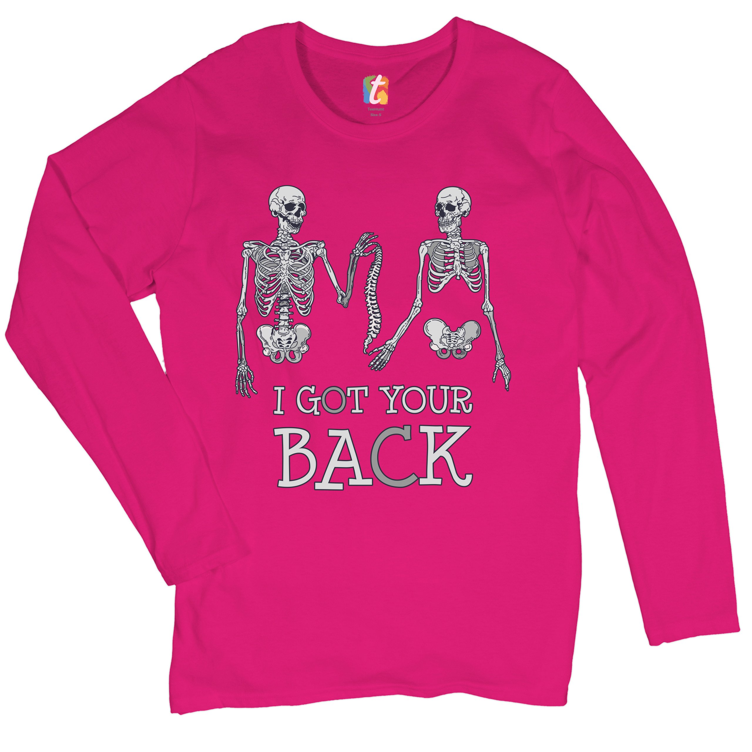 I Got Your Back Women's Long Sleeve T-shirt Happy Halloween Spooky Skeletons - Picture 26 of 29