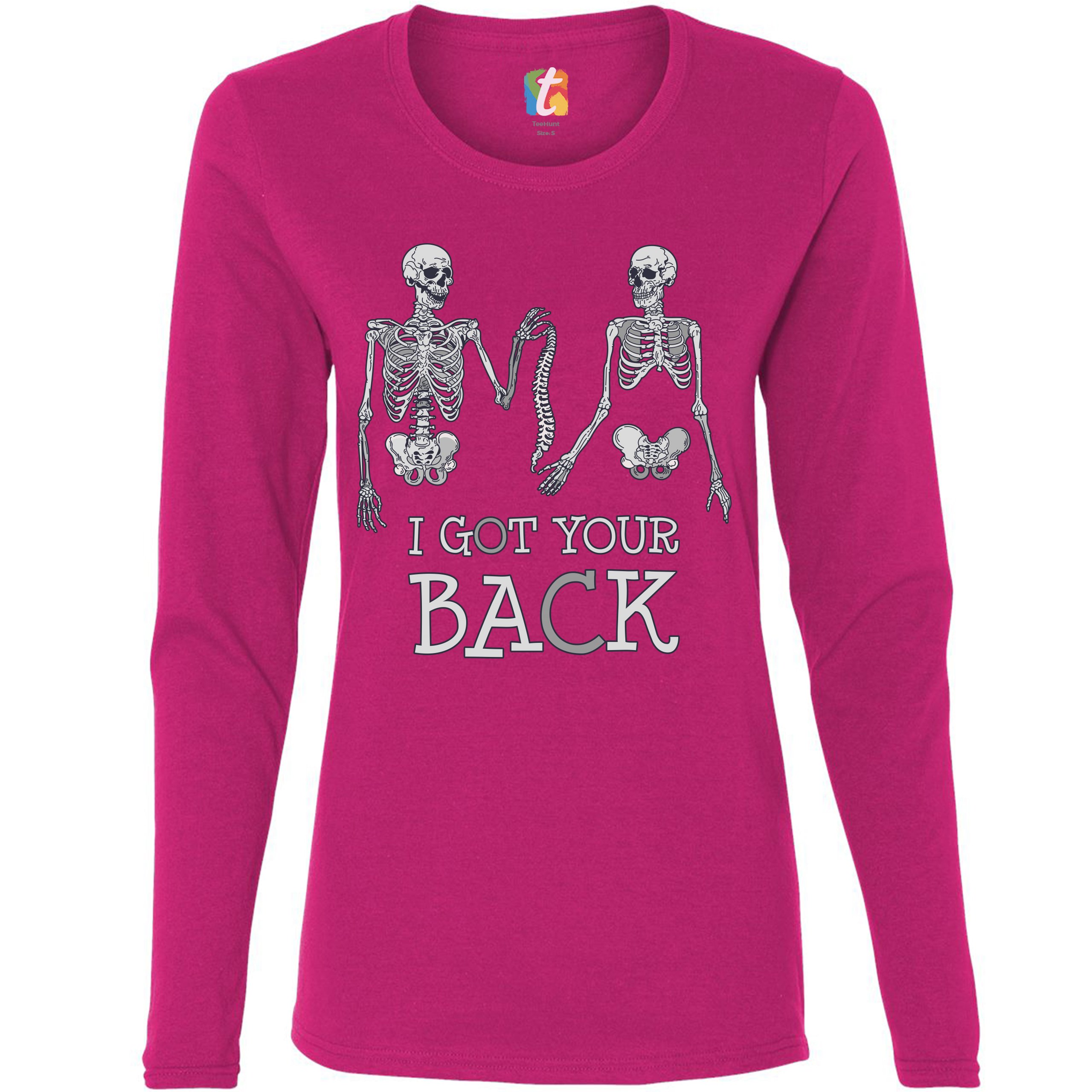I Got Your Back Women's Long Sleeve T-shirt Happy Halloween Spooky Skeletons - Picture 27 of 29