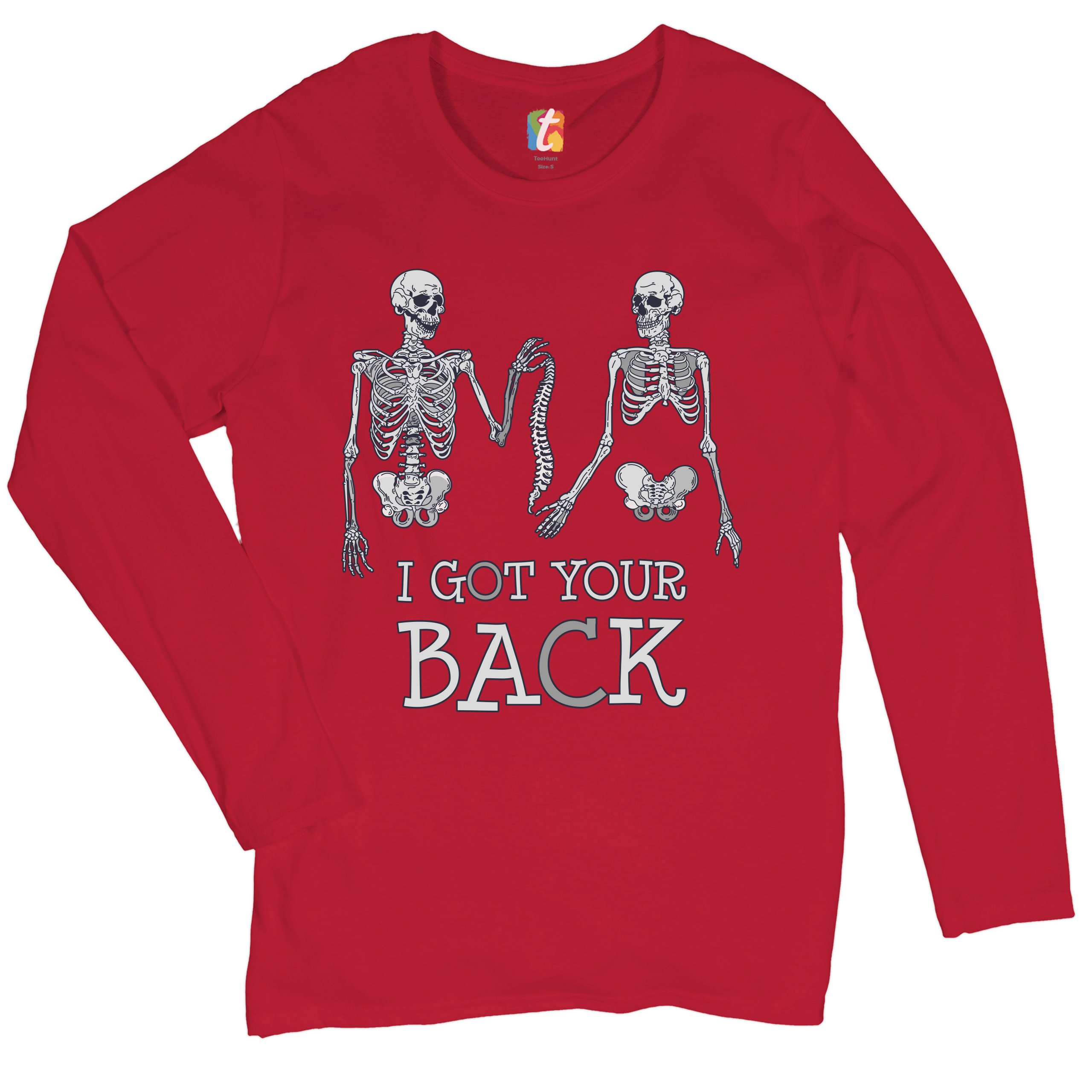 I Got Your Back Women's Long Sleeve T-shirt Happy Halloween Spooky Skeletons - Picture 10 of 29