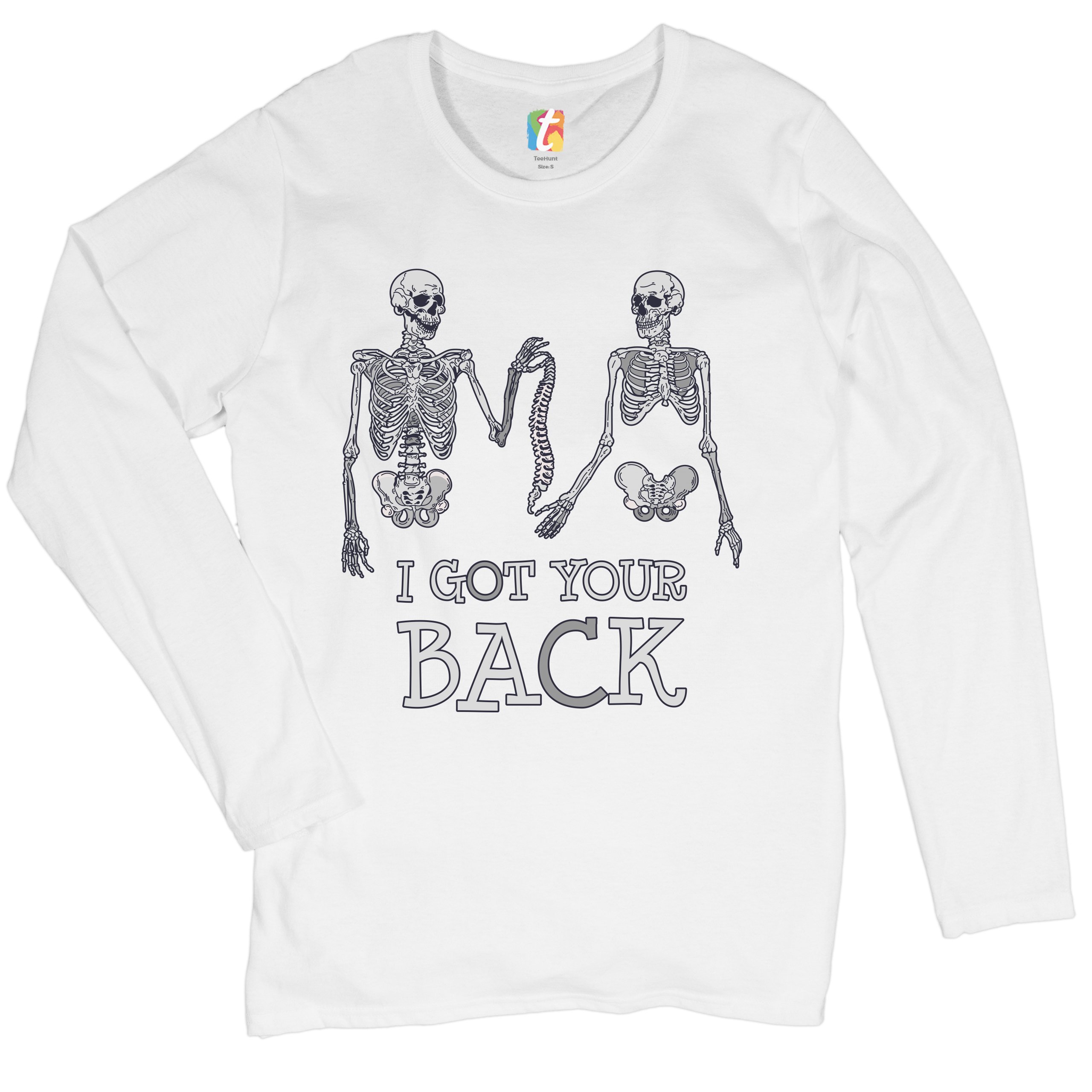 I Got Your Back Women's Long Sleeve T-shirt Happy Halloween Spooky Skeletons - Picture 14 of 29