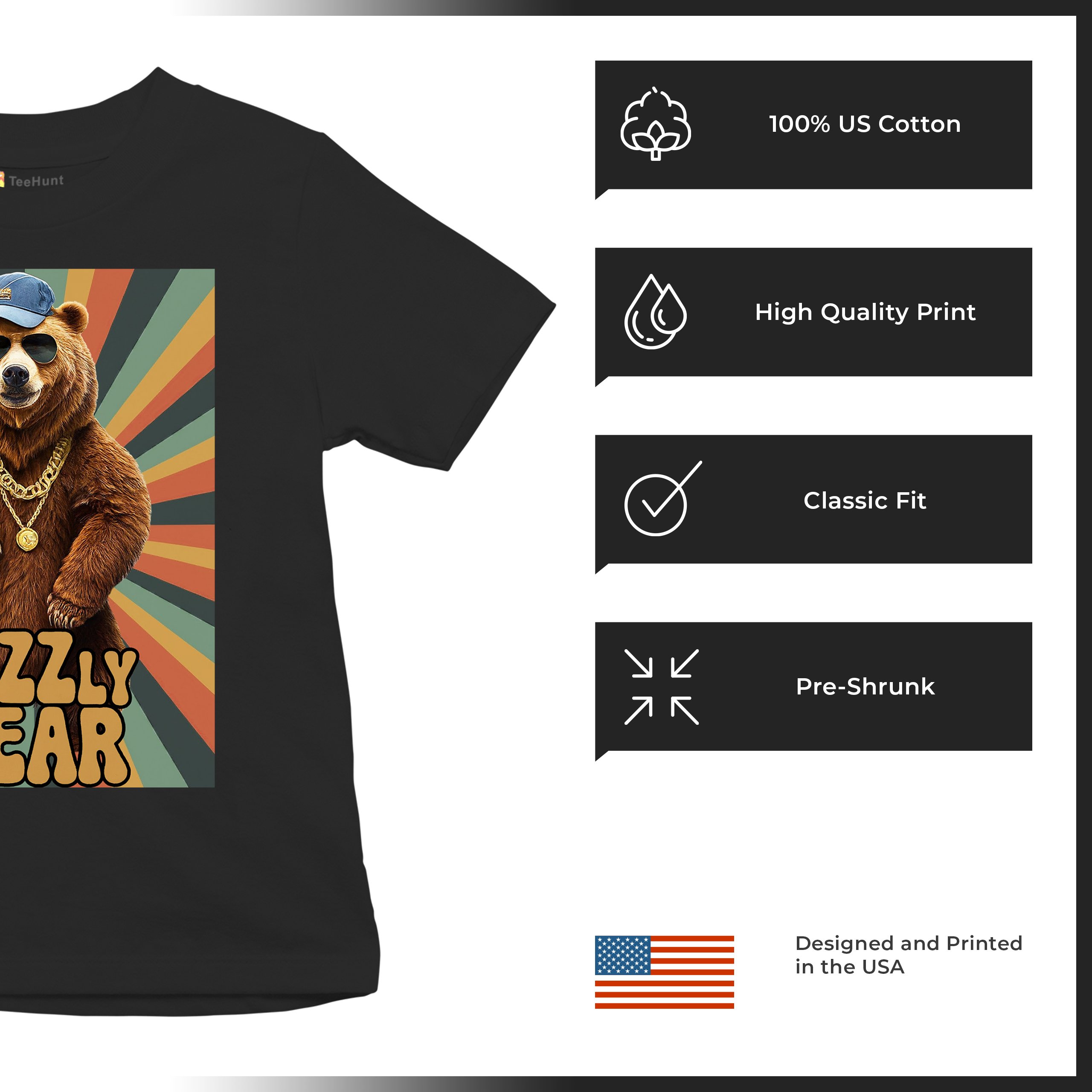Rizzly Bear Funny Youth T-shirt Charisma Pun Charming Meme Grizzly Dating Kids - Picture 7 of 50