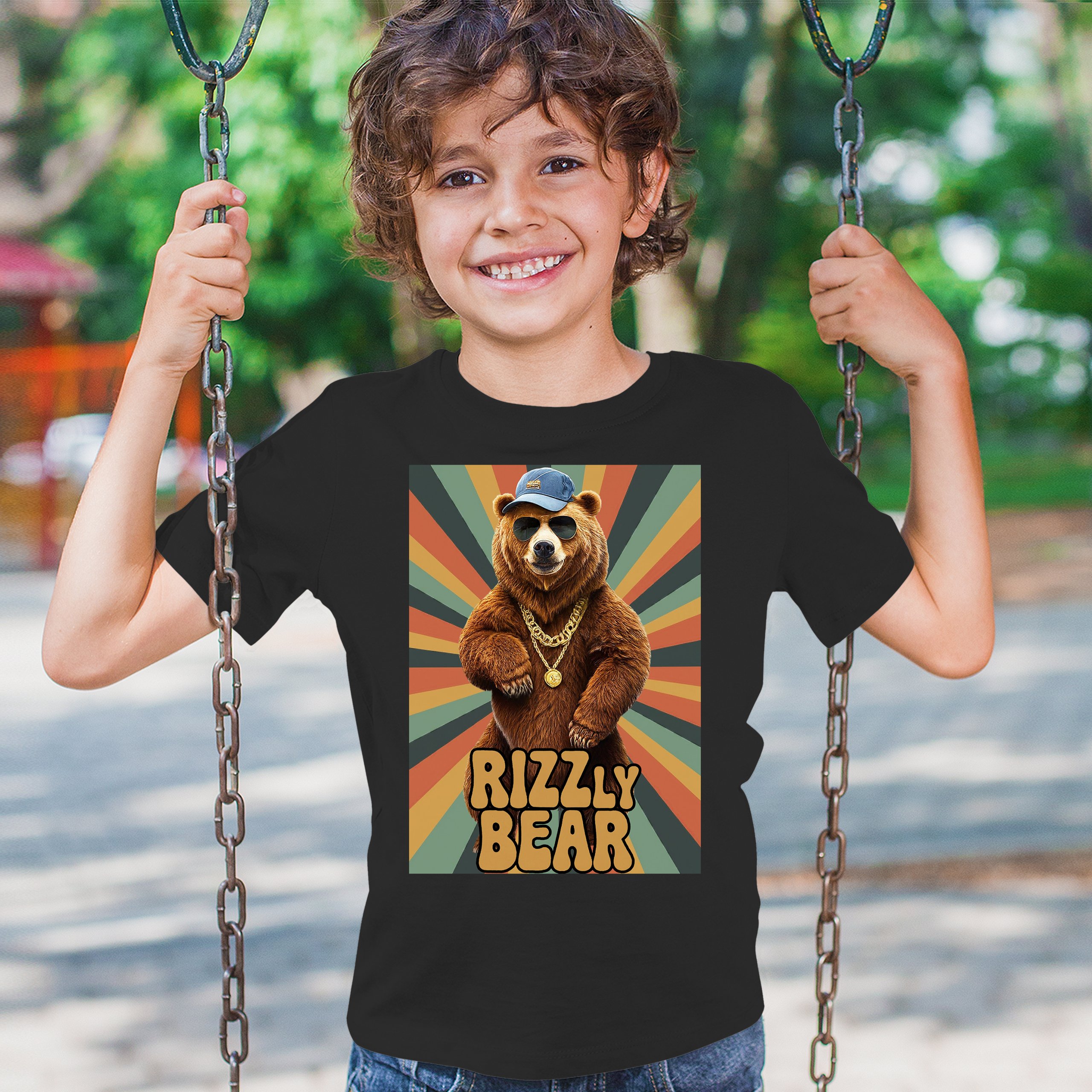 Rizzly Bear Funny Youth T-shirt Charisma Pun Charming Meme Grizzly Dating Kids - Picture 5 of 50
