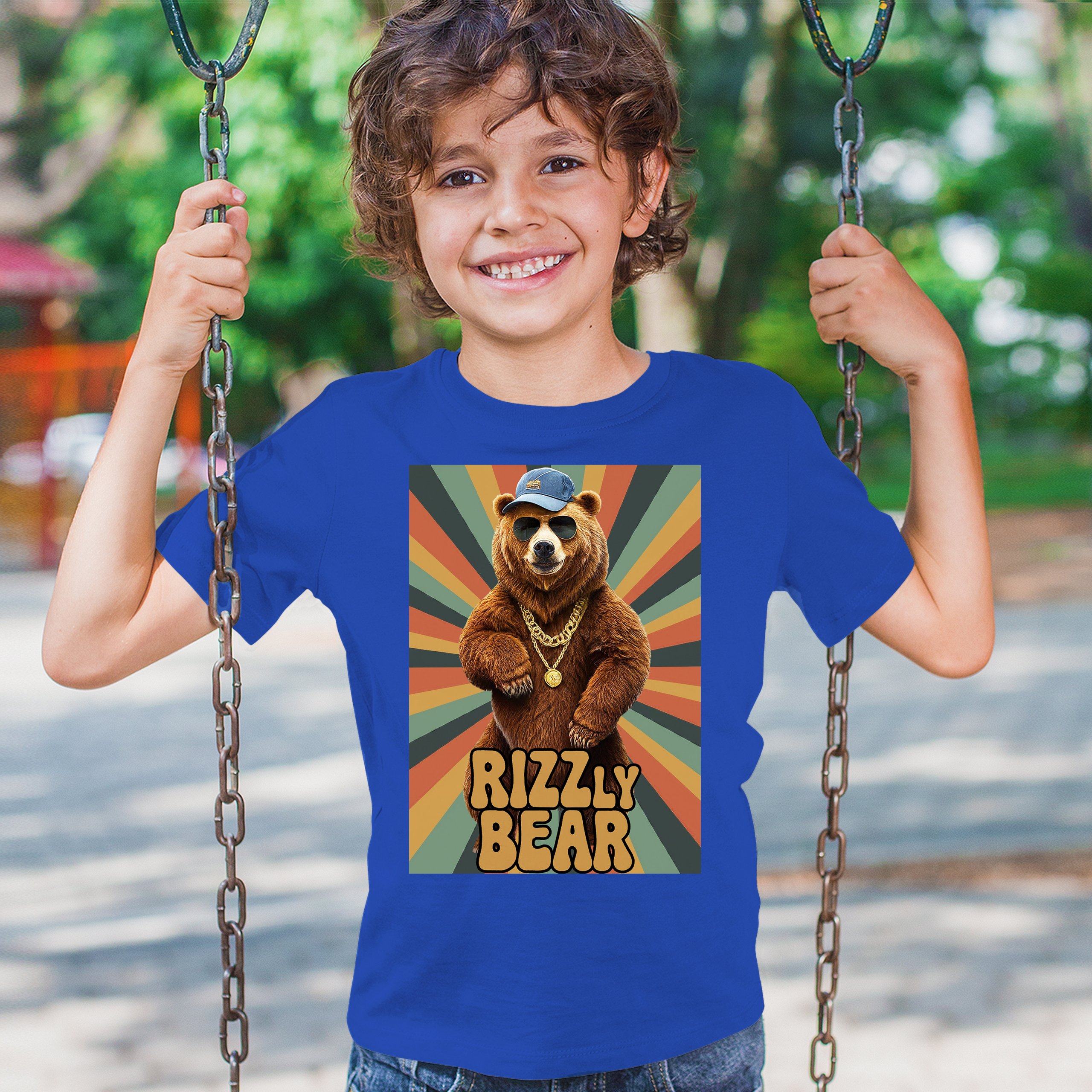 Rizzly Bear Funny Youth T-shirt Charisma Pun Charming Meme Grizzly Dating Kids - Picture 40 of 50