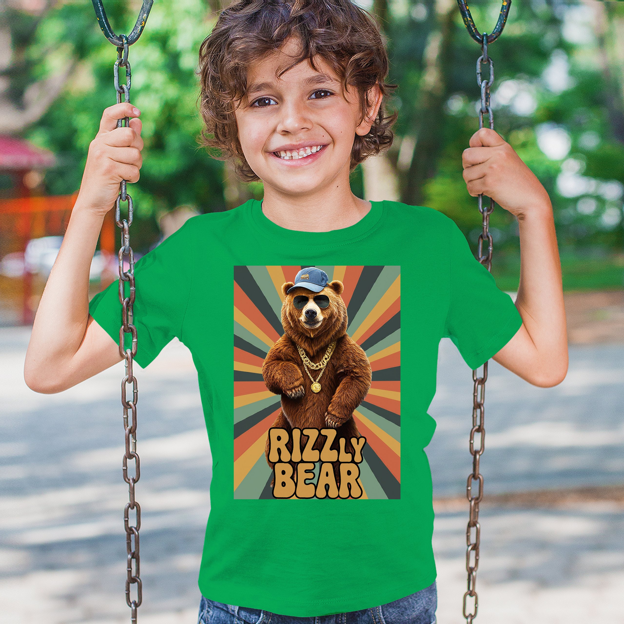 Rizzly Bear Funny Youth T-shirt Charisma Pun Charming Meme Grizzly Dating Kids - Picture 33 of 50