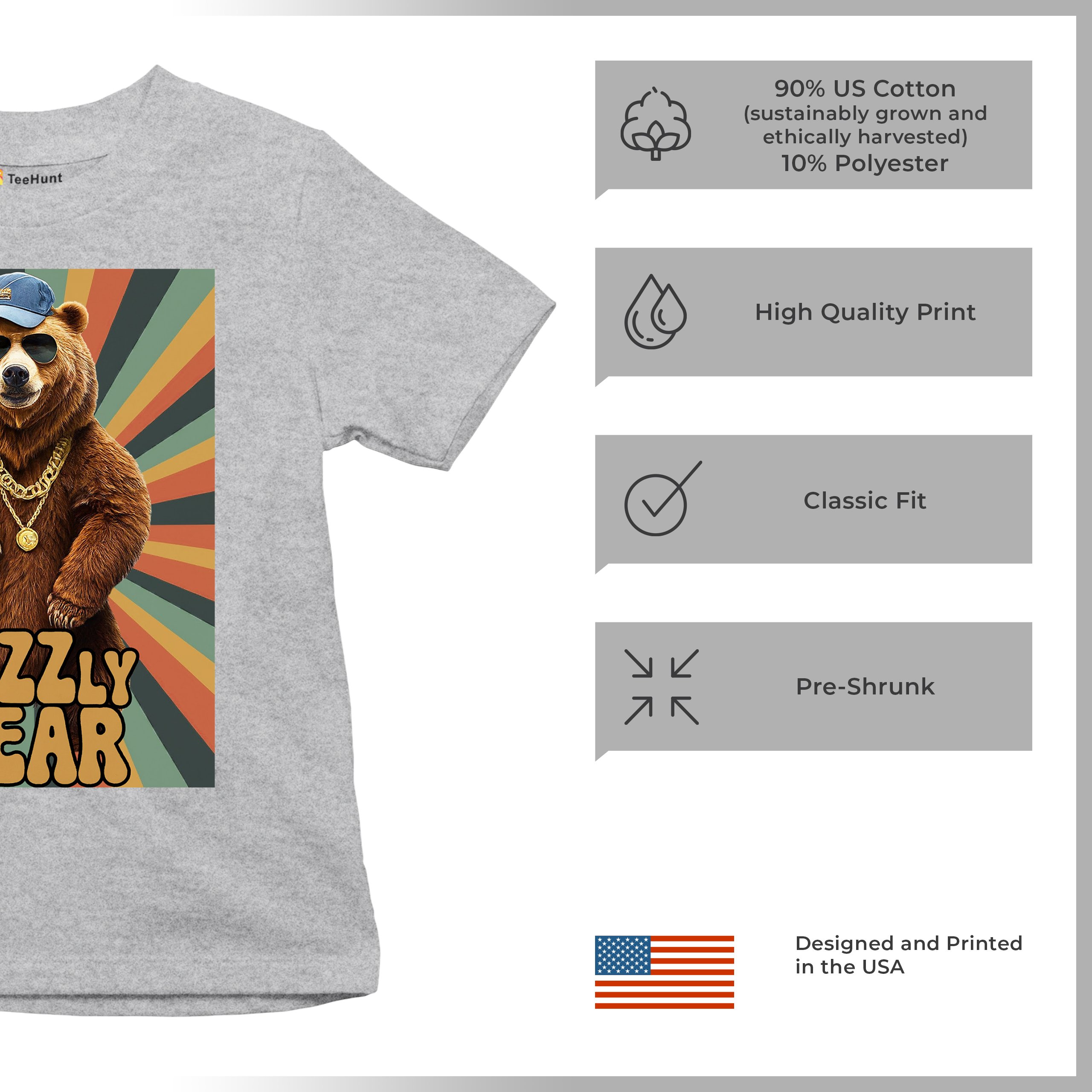 Rizzly Bear Funny Youth T-shirt Charisma Pun Charming Meme Grizzly Dating Kids - Picture 14 of 50