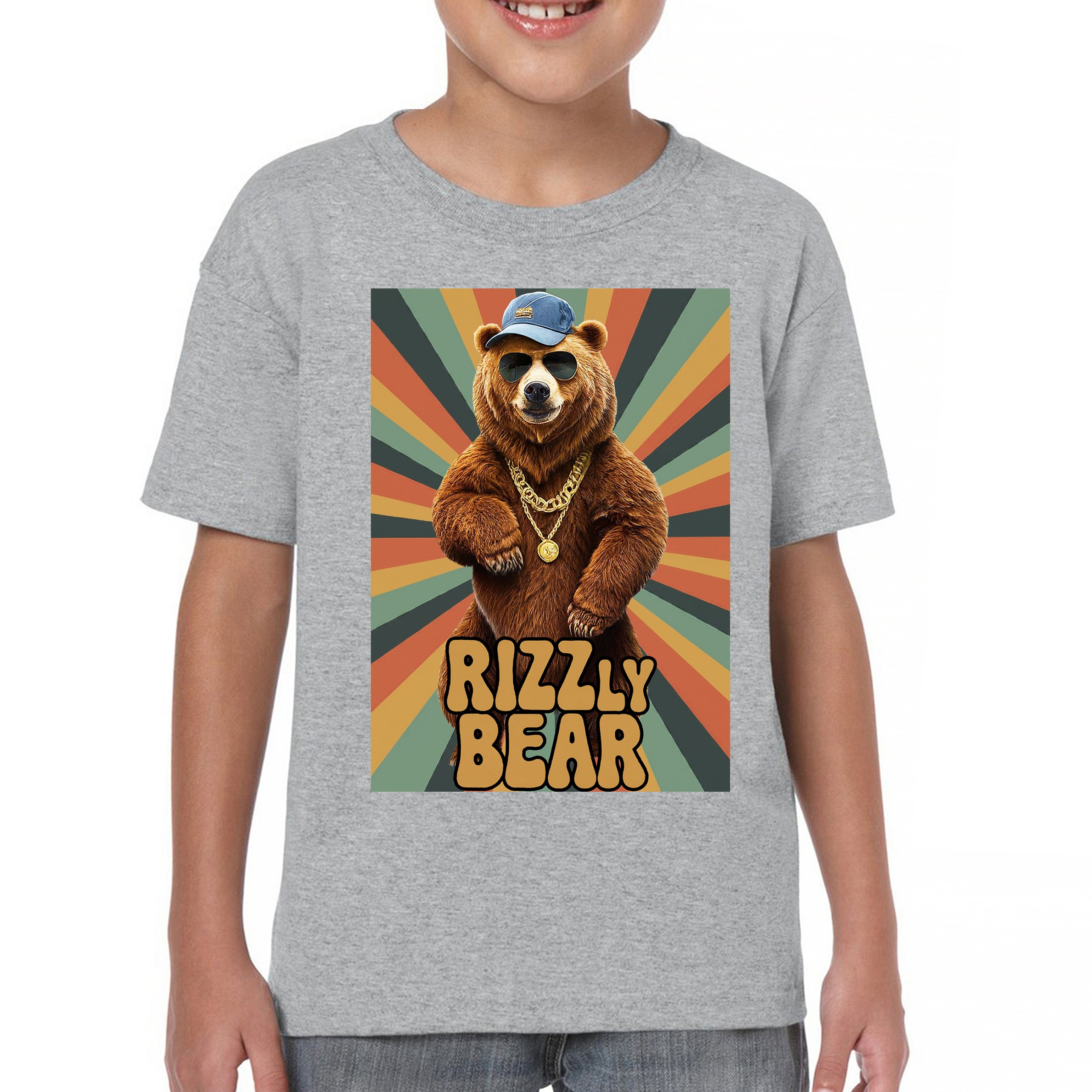 Rizzly Bear Funny Youth T-shirt Charisma Pun Charming Meme Grizzly Dating Kids - Picture 9 of 50