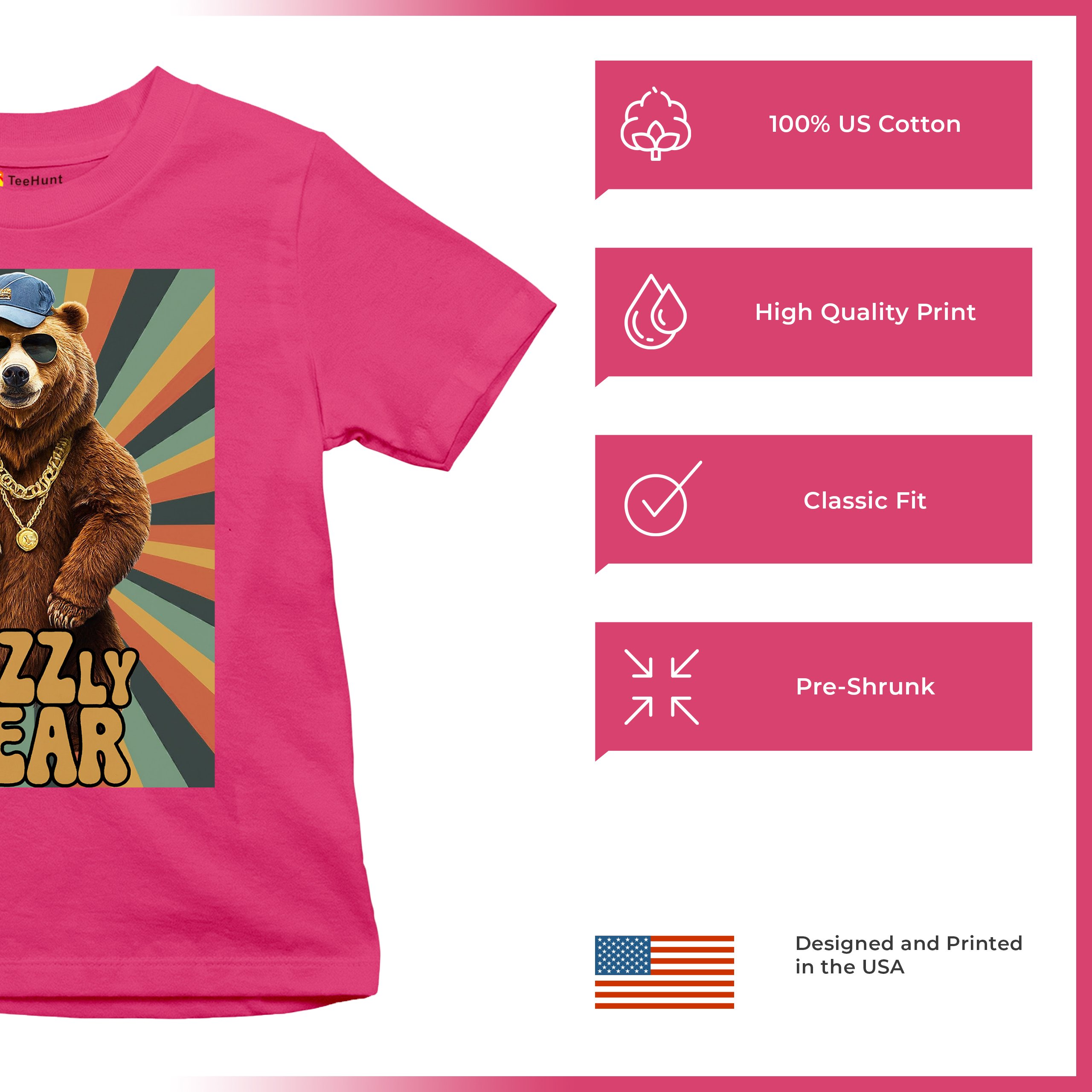 Rizzly Bear Funny Youth T-shirt Charisma Pun Charming Meme Grizzly Dating Kids - Picture 49 of 50