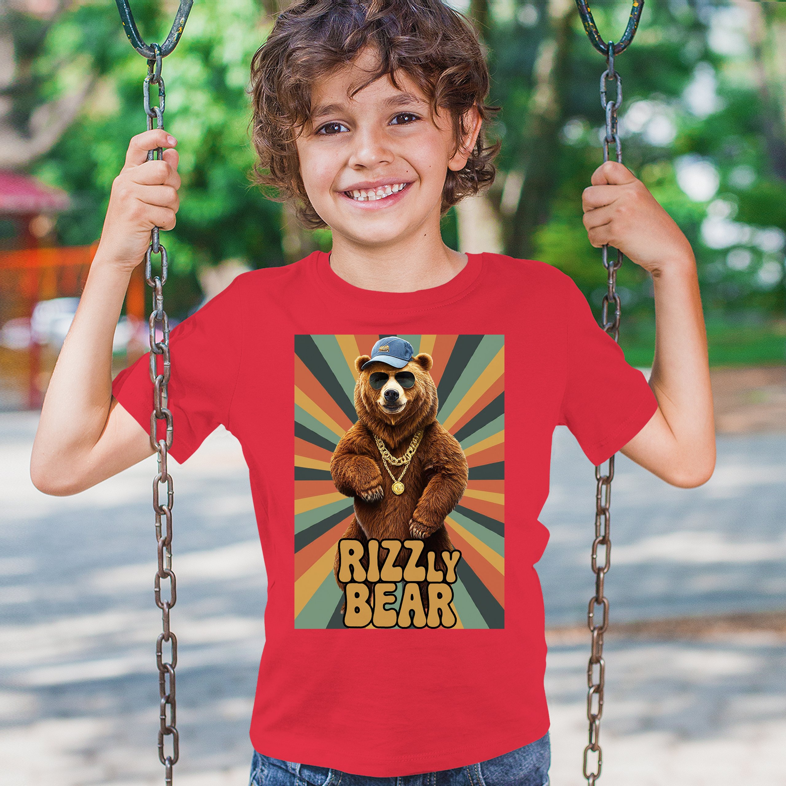 Rizzly Bear Funny Youth T-shirt Charisma Pun Charming Meme Grizzly Dating Kids - Picture 19 of 50