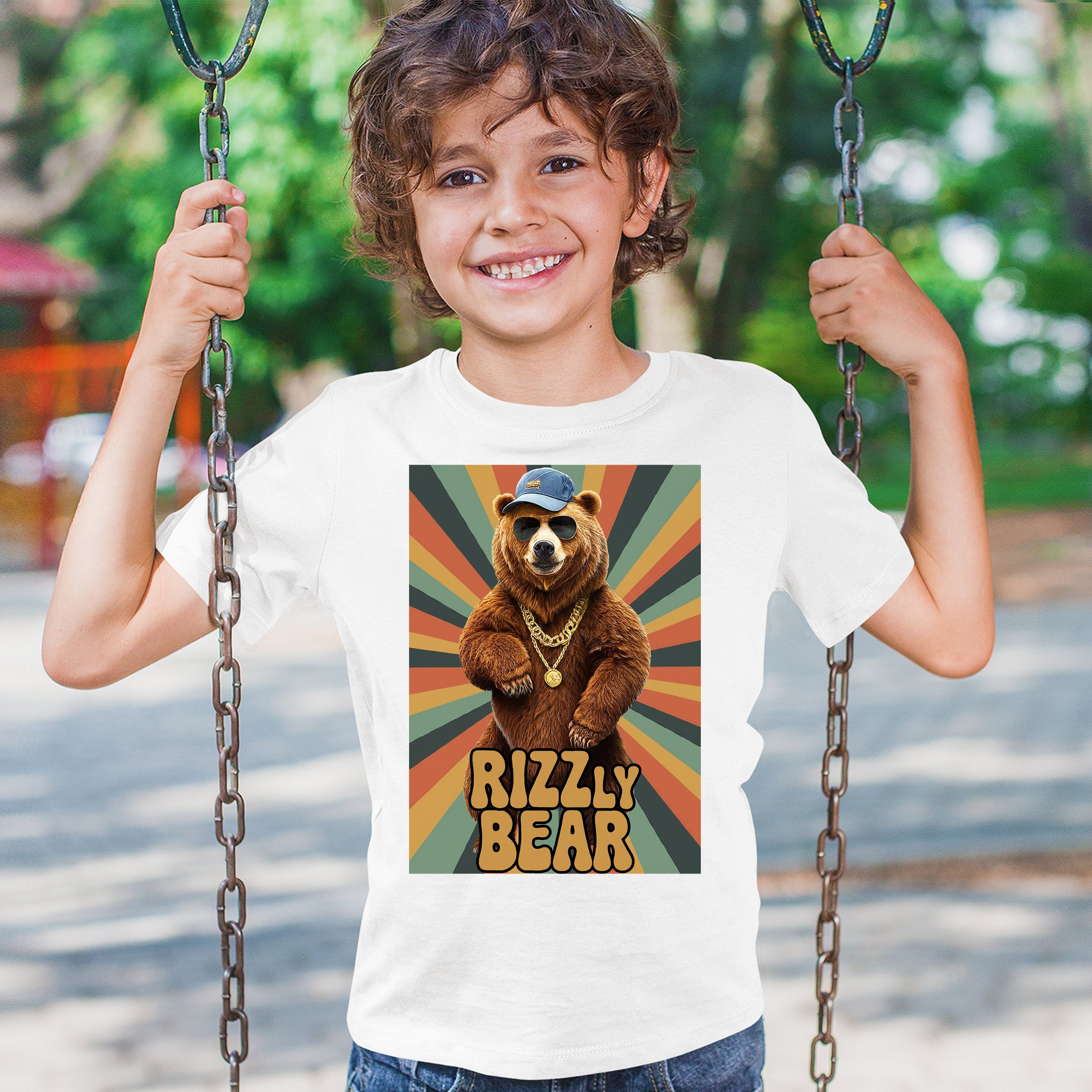 Rizzly Bear Funny Youth T-shirt Charisma Pun Charming Meme Grizzly Dating Kids - Picture 26 of 50