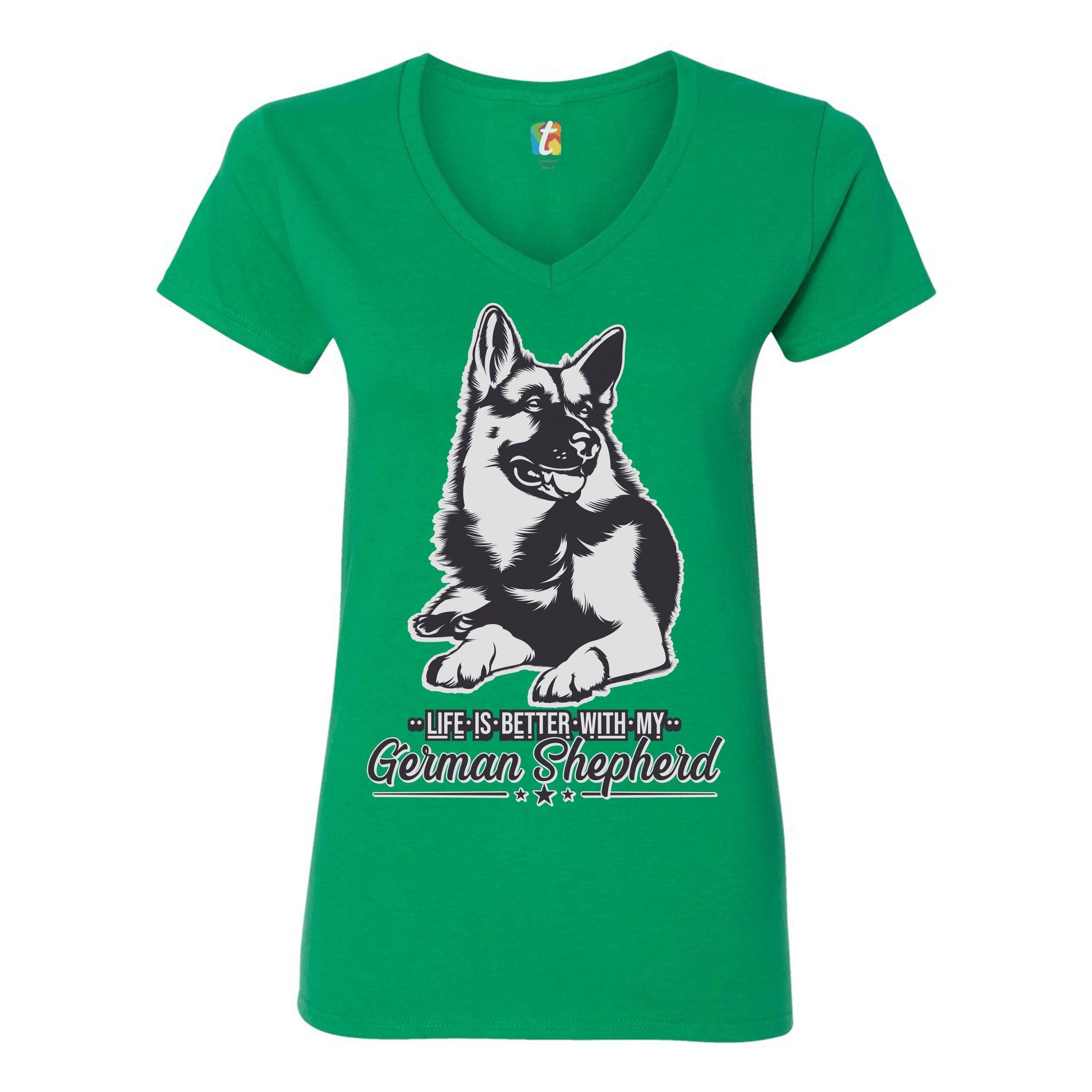 Life is Better With My German Shepherd Women's V-Neck T-shirt Dog Lover Tee - 第 27/41 張圖片