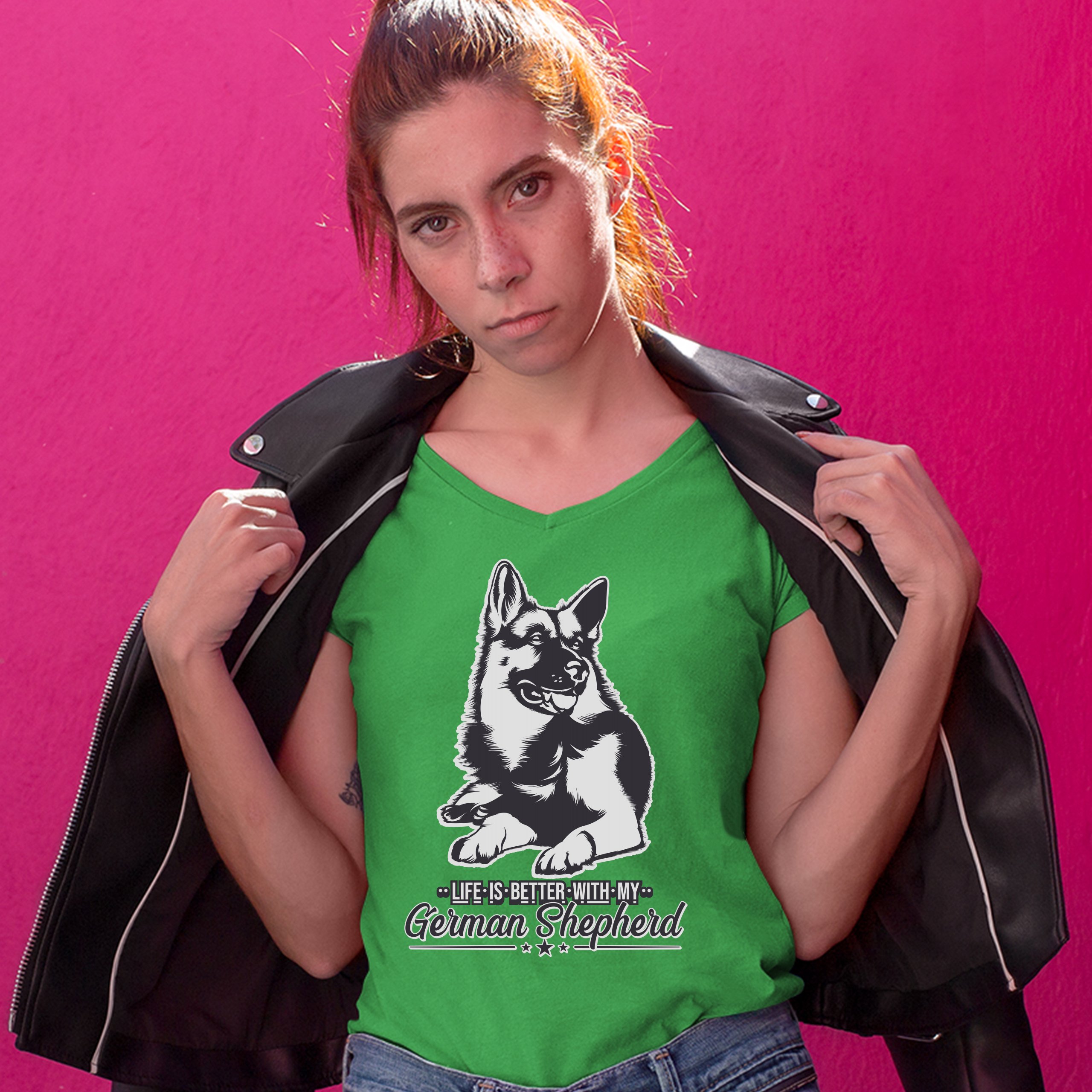 Life is Better With My German Shepherd Women's V-Neck T-shirt Dog Lover Tee - 第 29/41 張圖片