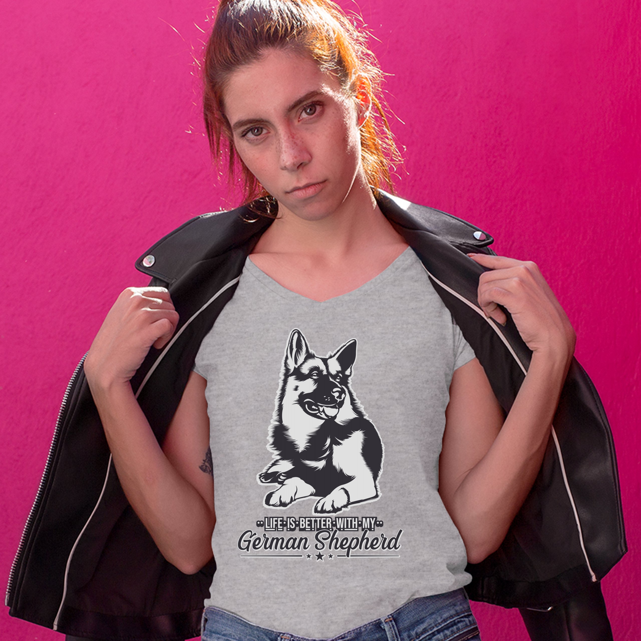 Life is Better With My German Shepherd Women's V-Neck T-shirt Dog Lover Tee - 第 9/41 張圖片