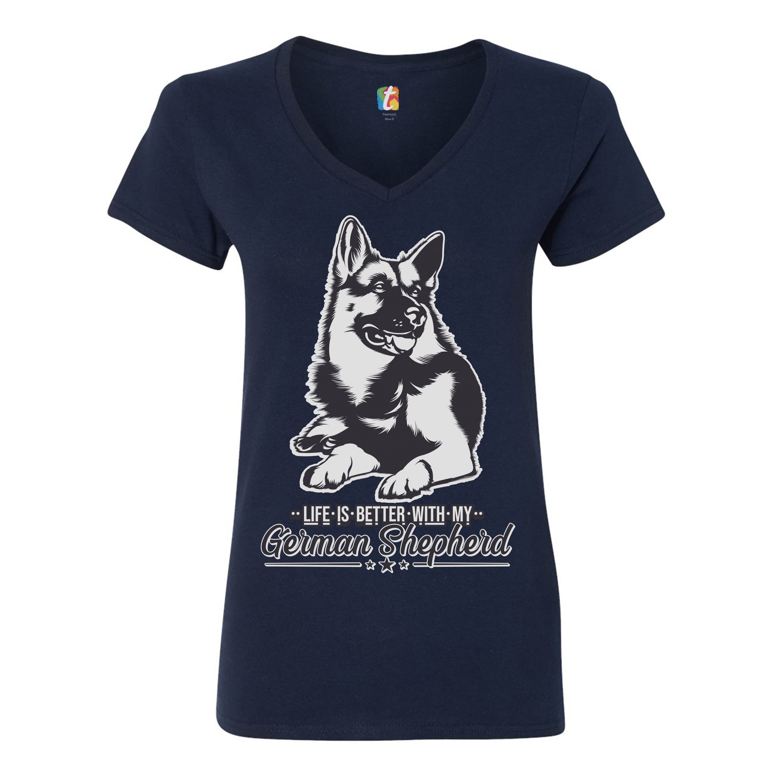 Life is Better With My German Shepherd Women's V-Neck T-shirt Dog Lover Tee - 第 23/41 張圖片