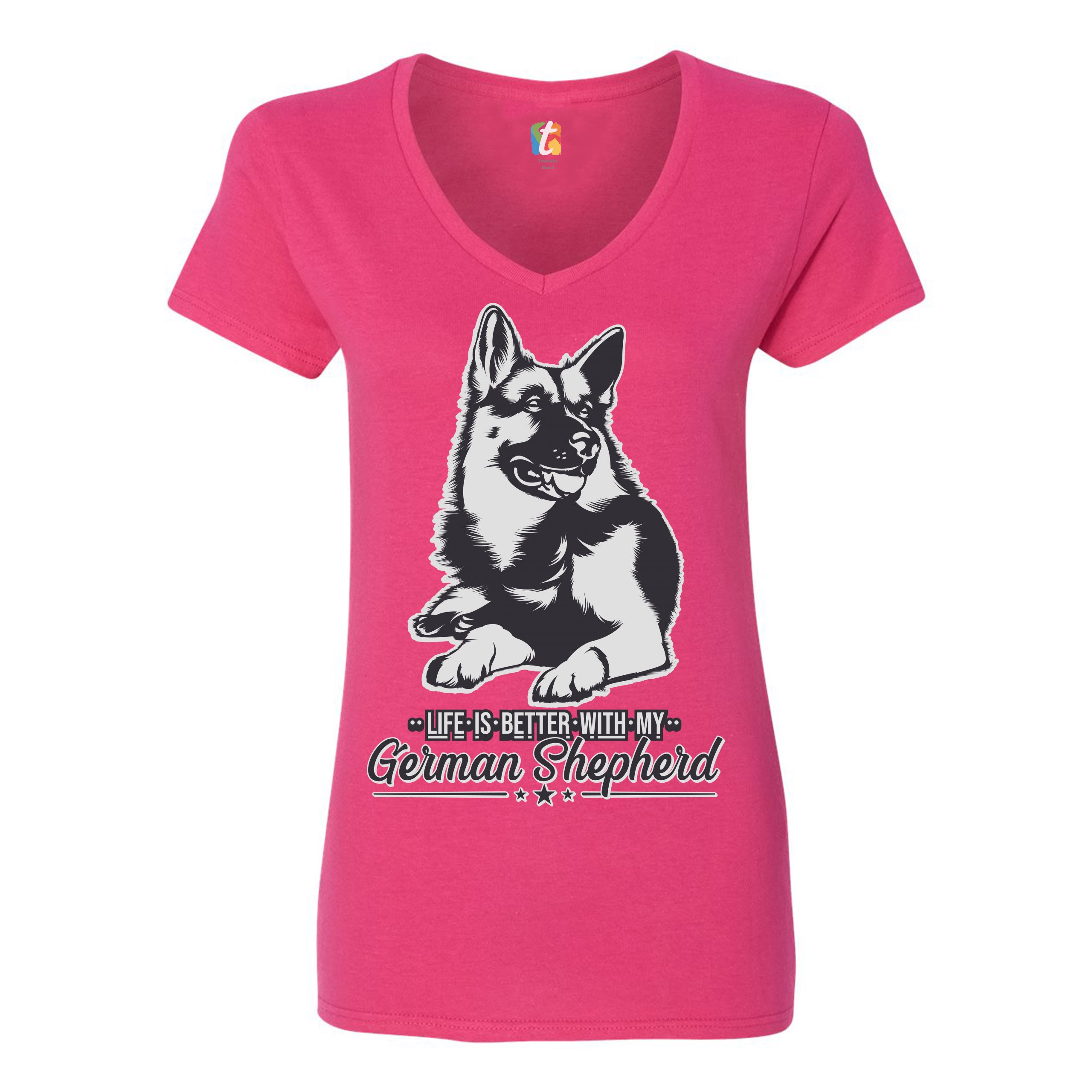 Life is Better With My German Shepherd Women's V-Neck T-shirt Dog Lover Tee - 第 35/41 張圖片