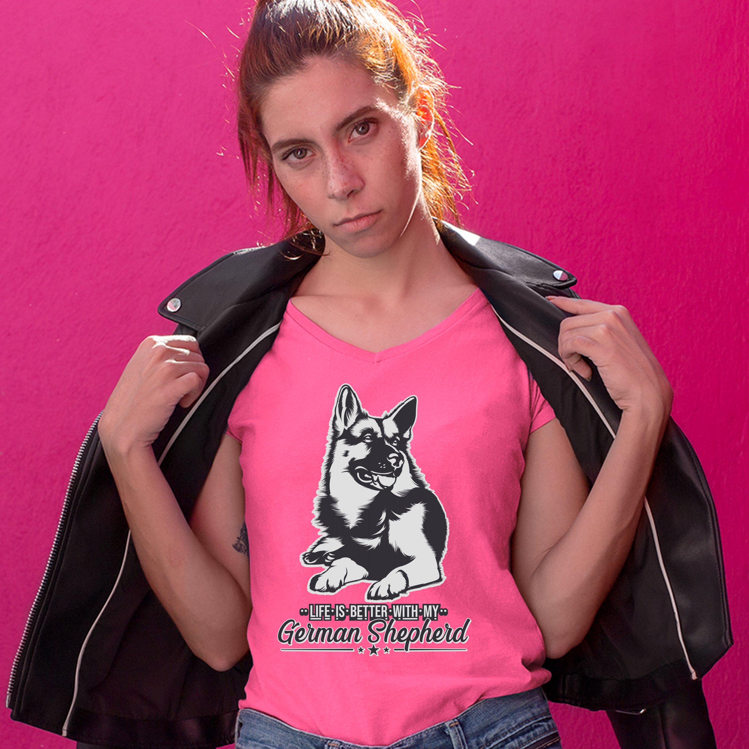 Life is Better With My German Shepherd Women's V-Neck T-shirt Dog Lover Tee - 第 37/41 張圖片