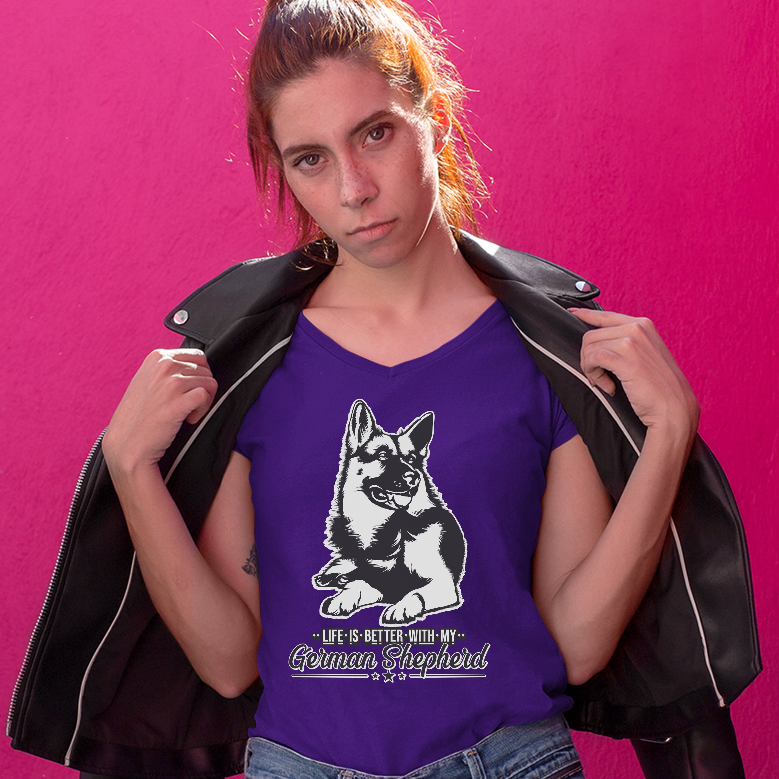 Life is Better With My German Shepherd Women's V-Neck T-shirt Dog Lover Tee - 第 13/41 張圖片