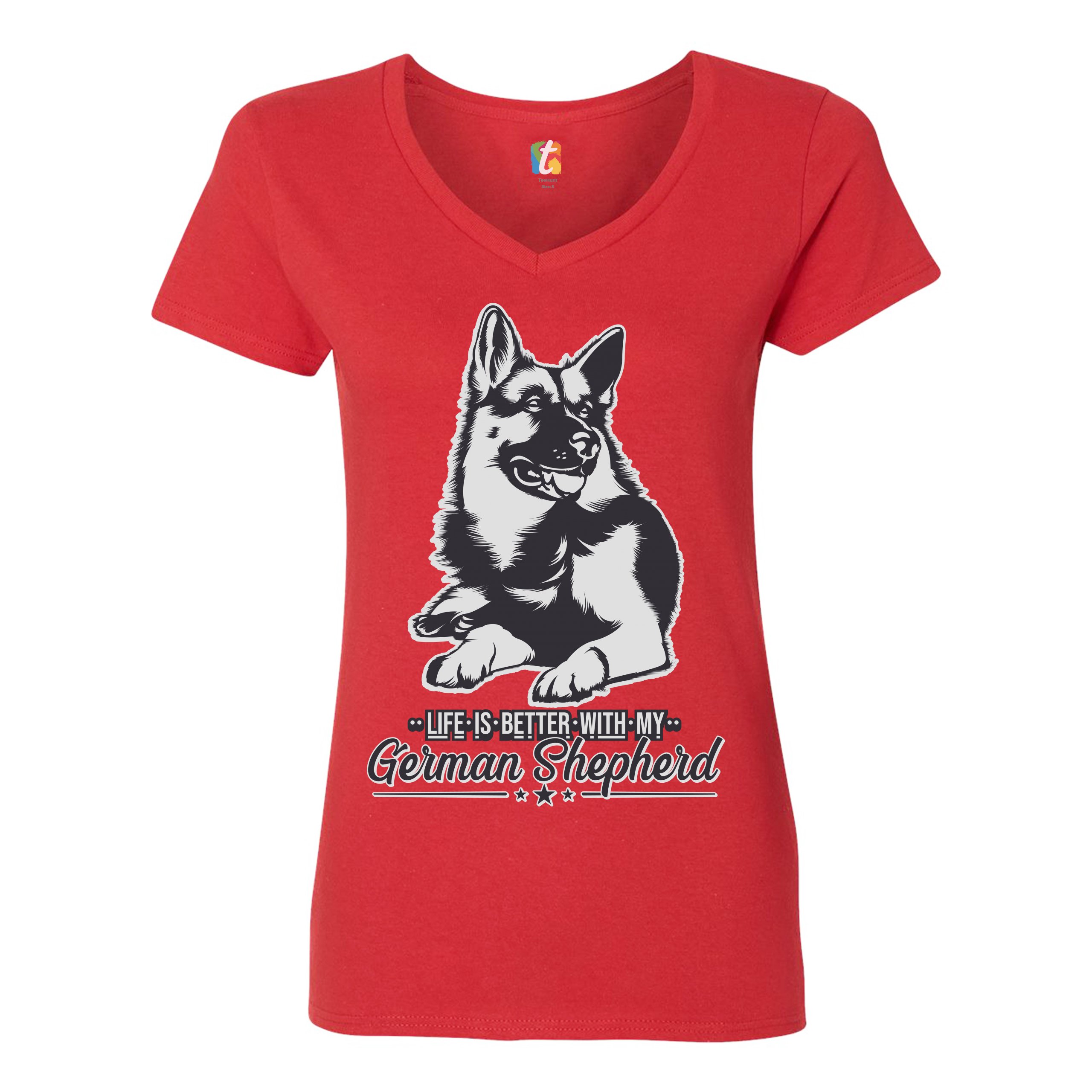 Life is Better With My German Shepherd Women's V-Neck T-shirt Dog Lover Tee - 第 15/41 張圖片