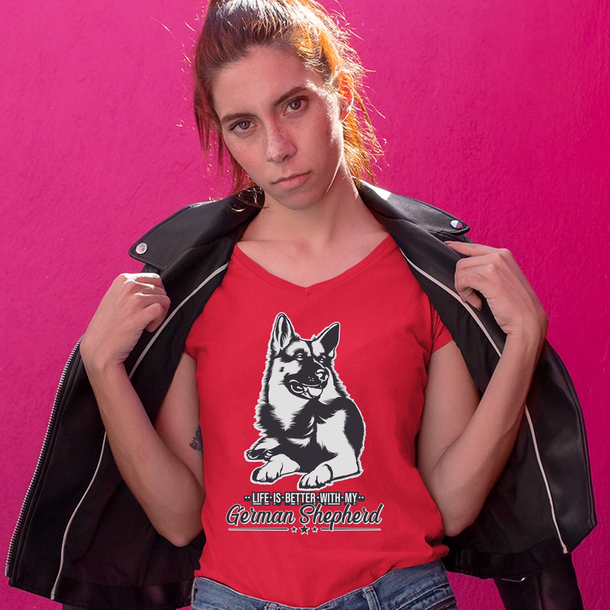 Life is Better With My German Shepherd Women's V-Neck T-shirt Dog Lover Tee - 第 17/41 張圖片