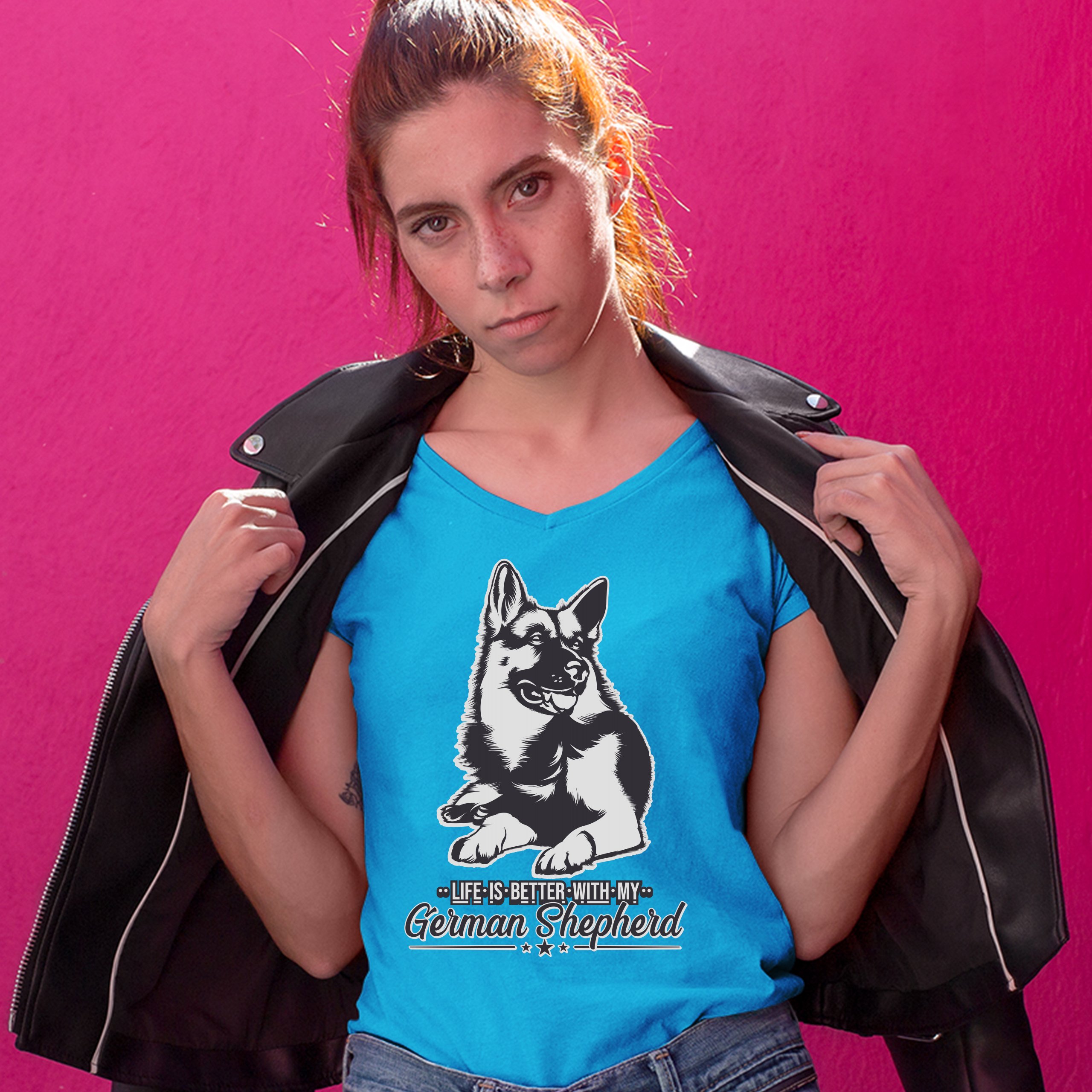 Life is Better With My German Shepherd Women's V-Neck T-shirt Dog Lover Tee - 第 41/41 張圖片