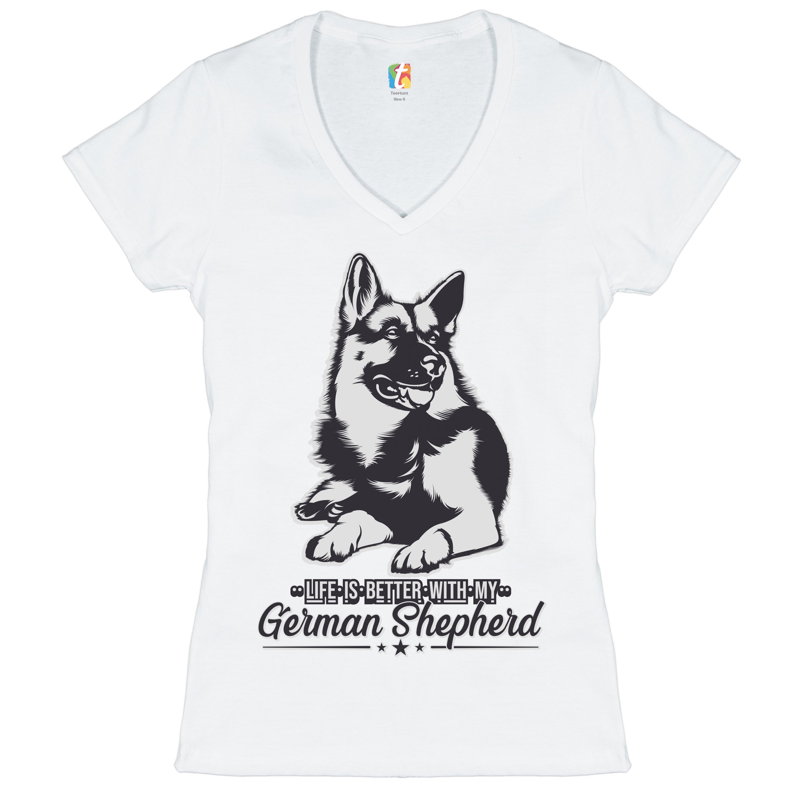Life is Better With My German Shepherd Women's V-Neck T-shirt Dog Lover Tee - 第 18/41 張圖片