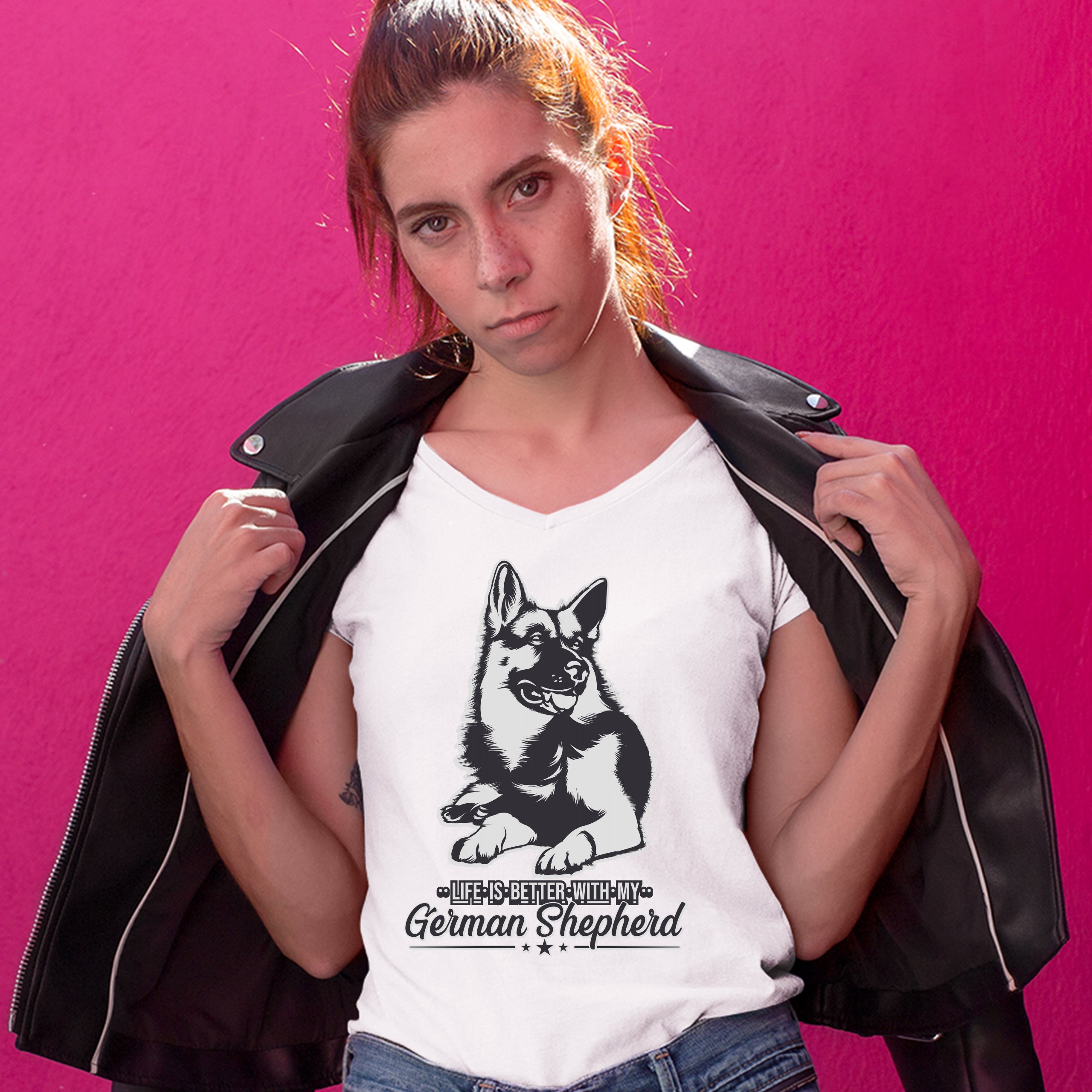 Life is Better With My German Shepherd Women's V-Neck T-shirt Dog Lover Tee - 第 21/41 張圖片