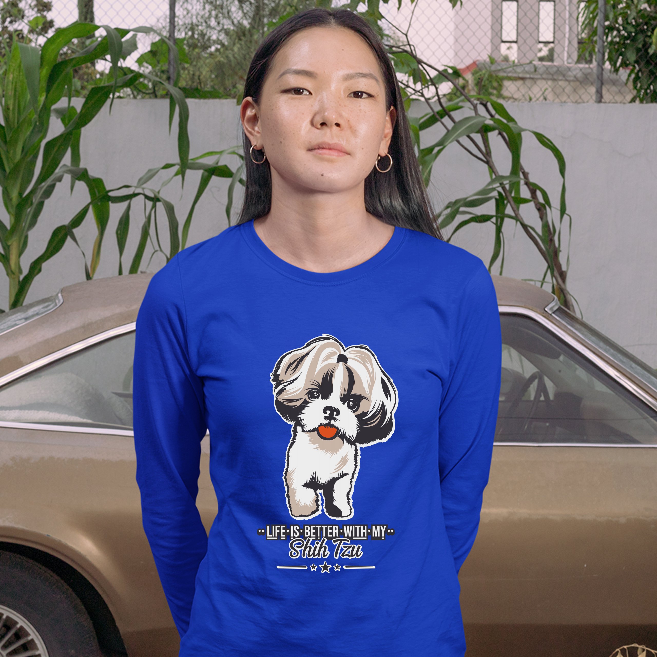 Life is Better With My Shih Tzu Women's Long Sleeve T-shirt Small Dog Lover Pet - Picture 25 of 29