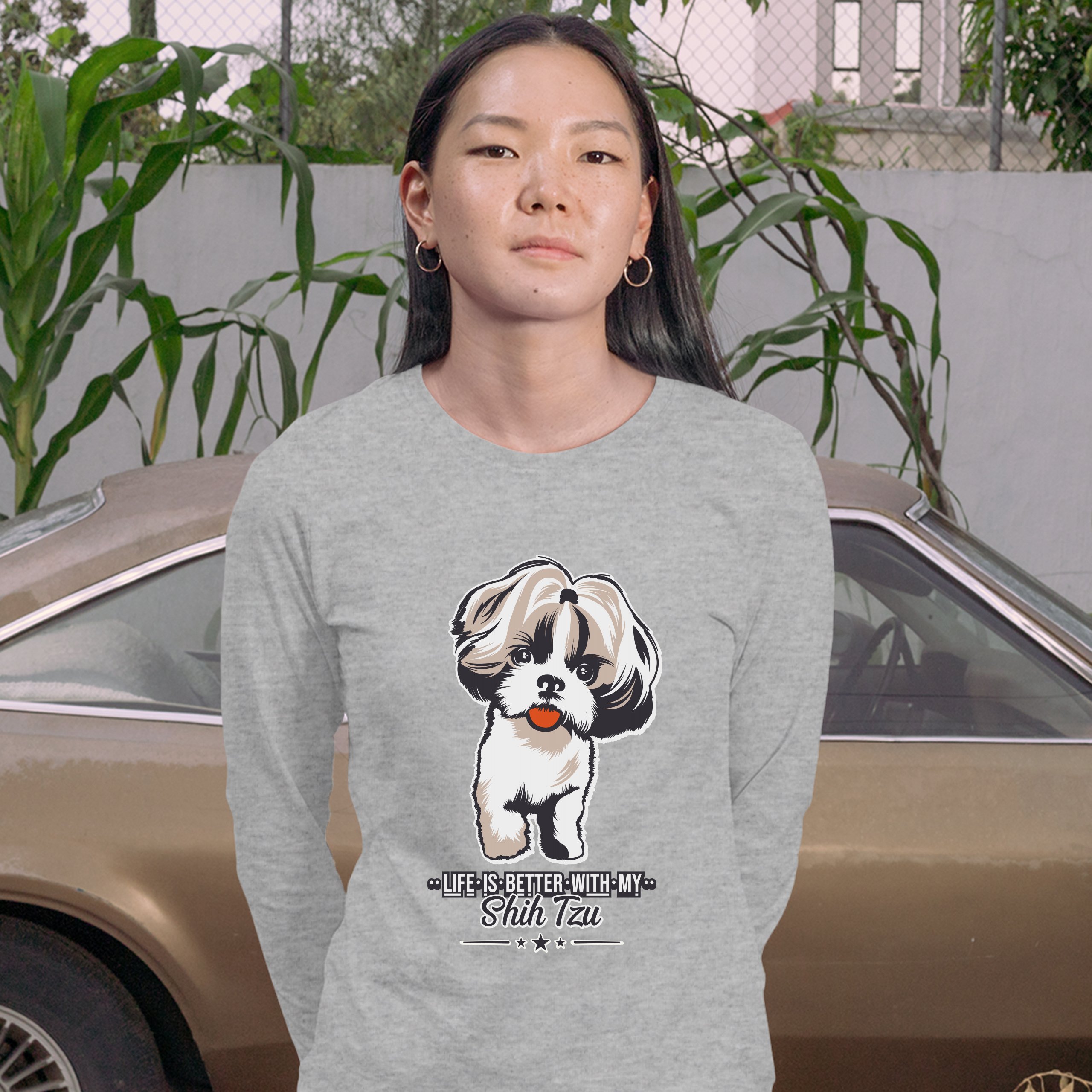 Life is Better With My Shih Tzu Women's Long Sleeve T-shirt Small Dog Lover Pet - Picture 9 of 29